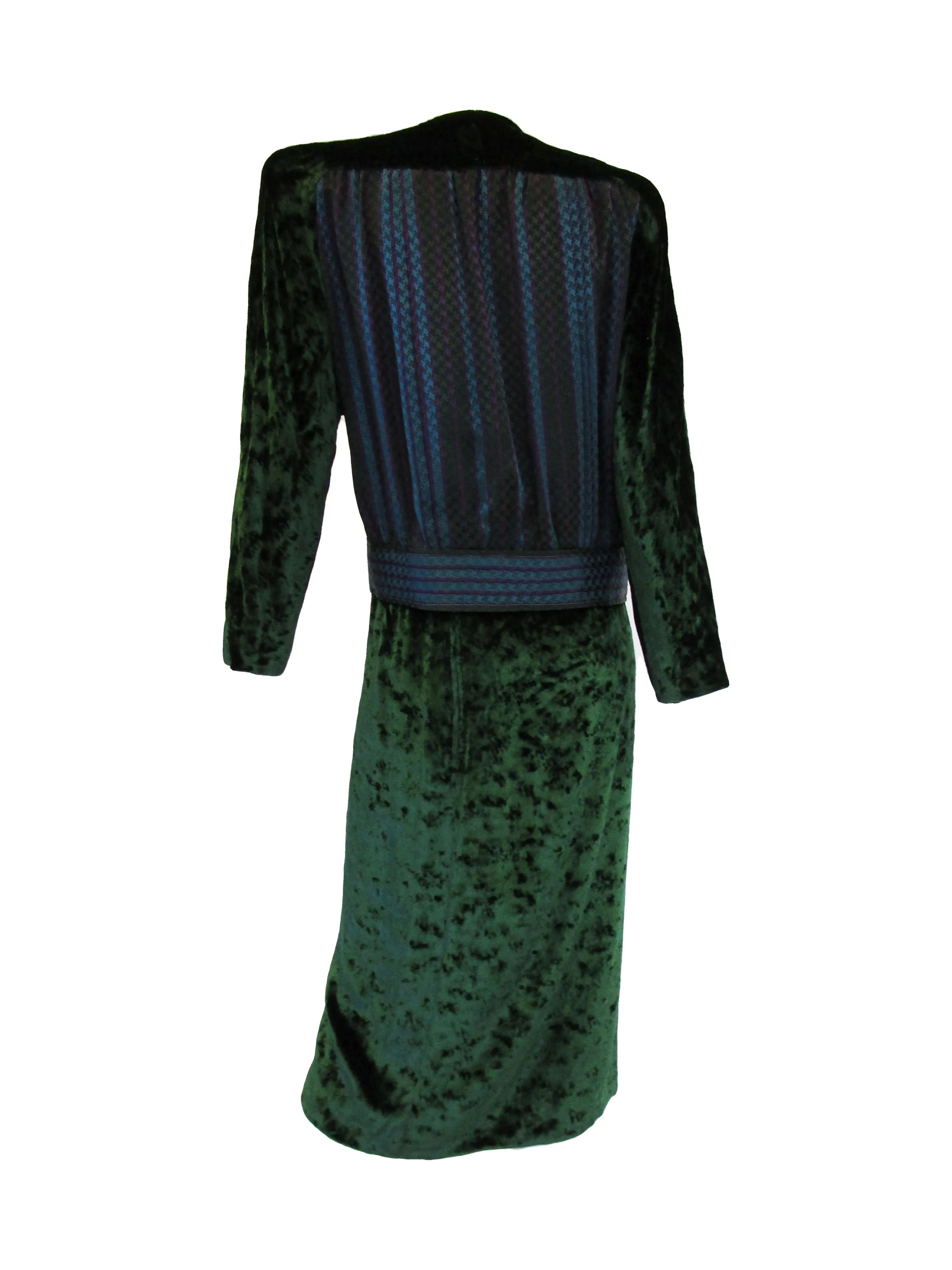 1980s  Green Velvet and Houndstoothe Silk Ensemble