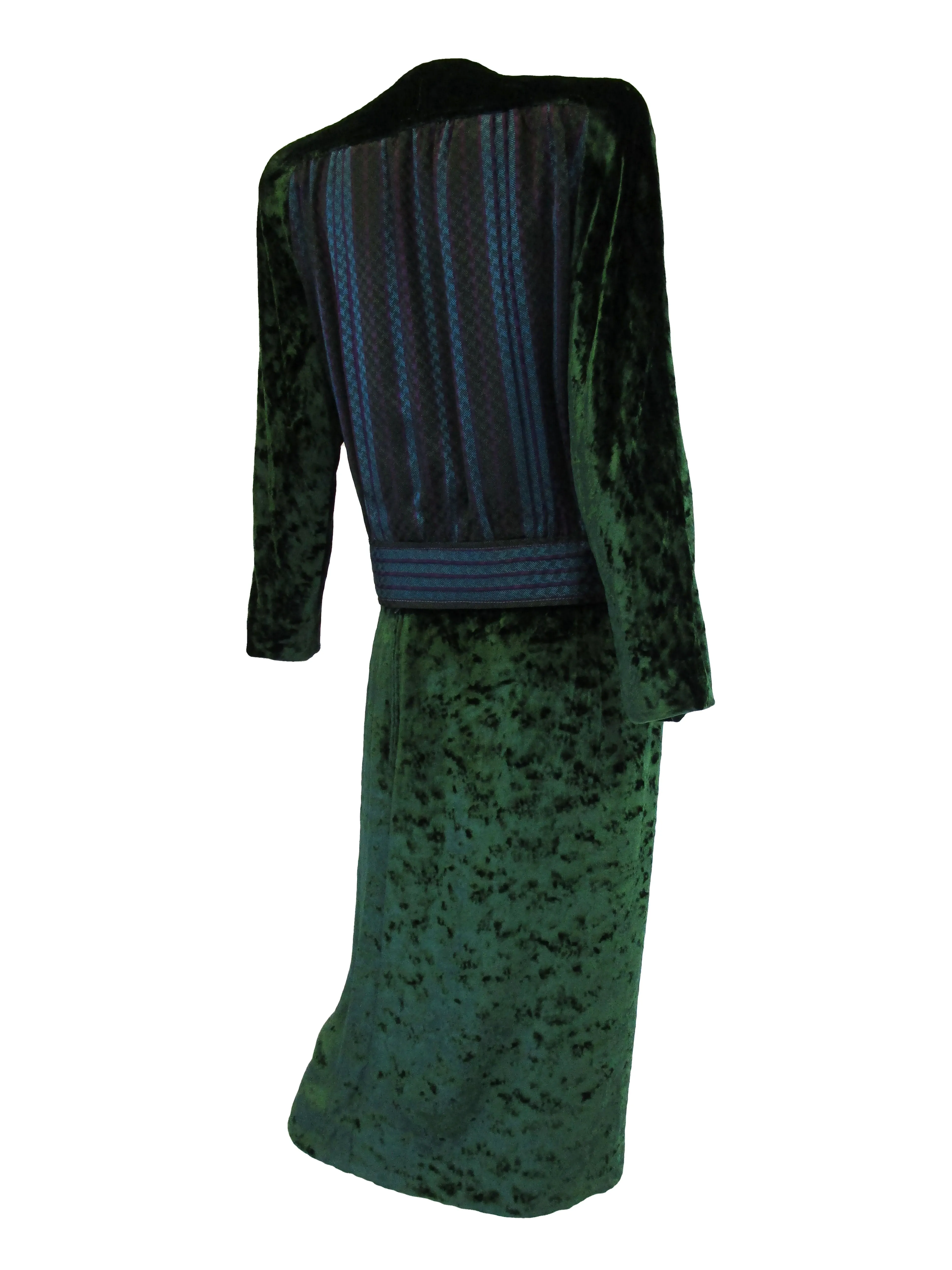 1980s  Green Velvet and Houndstoothe Silk Ensemble