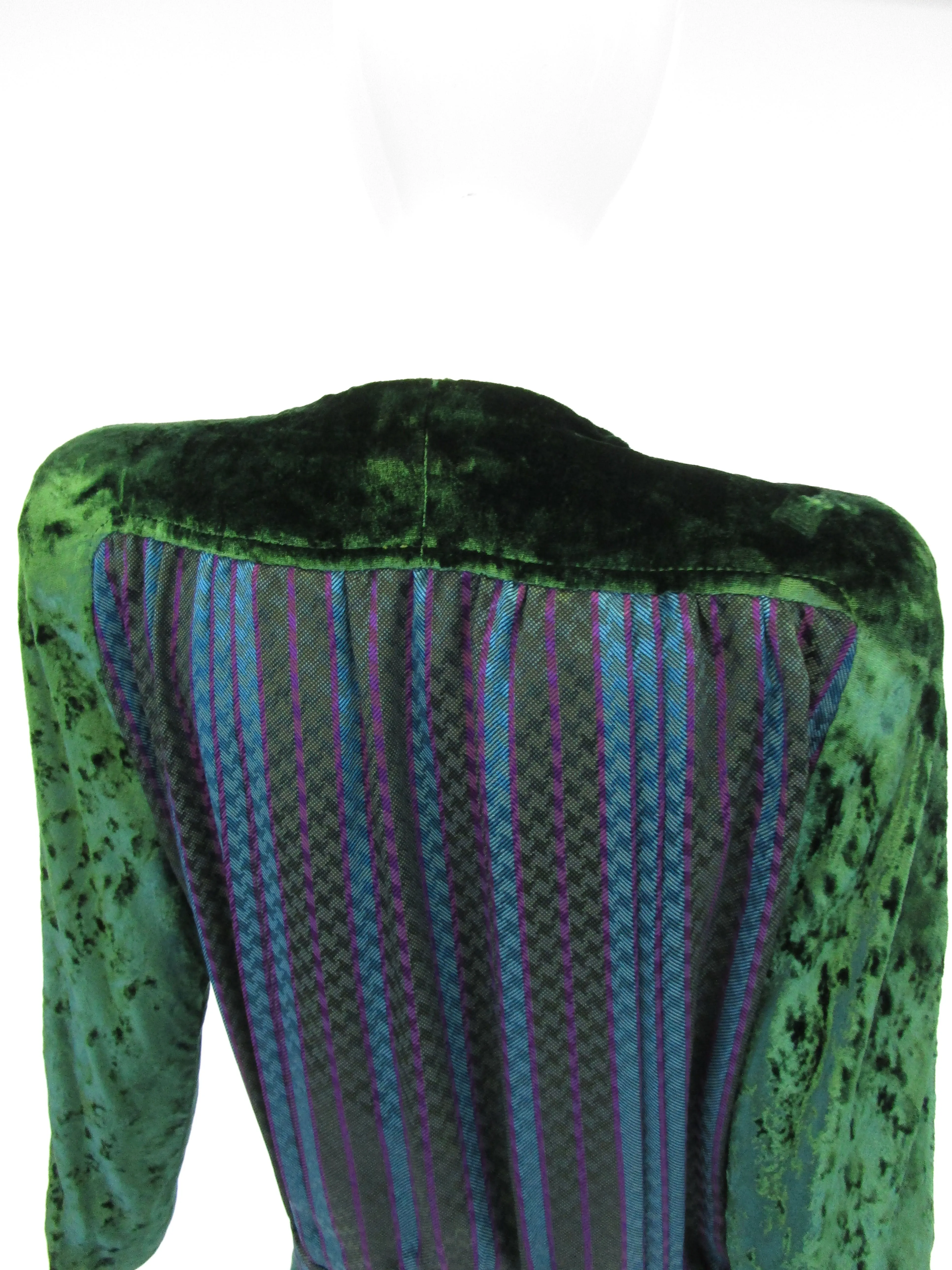 1980s  Green Velvet and Houndstoothe Silk Ensemble