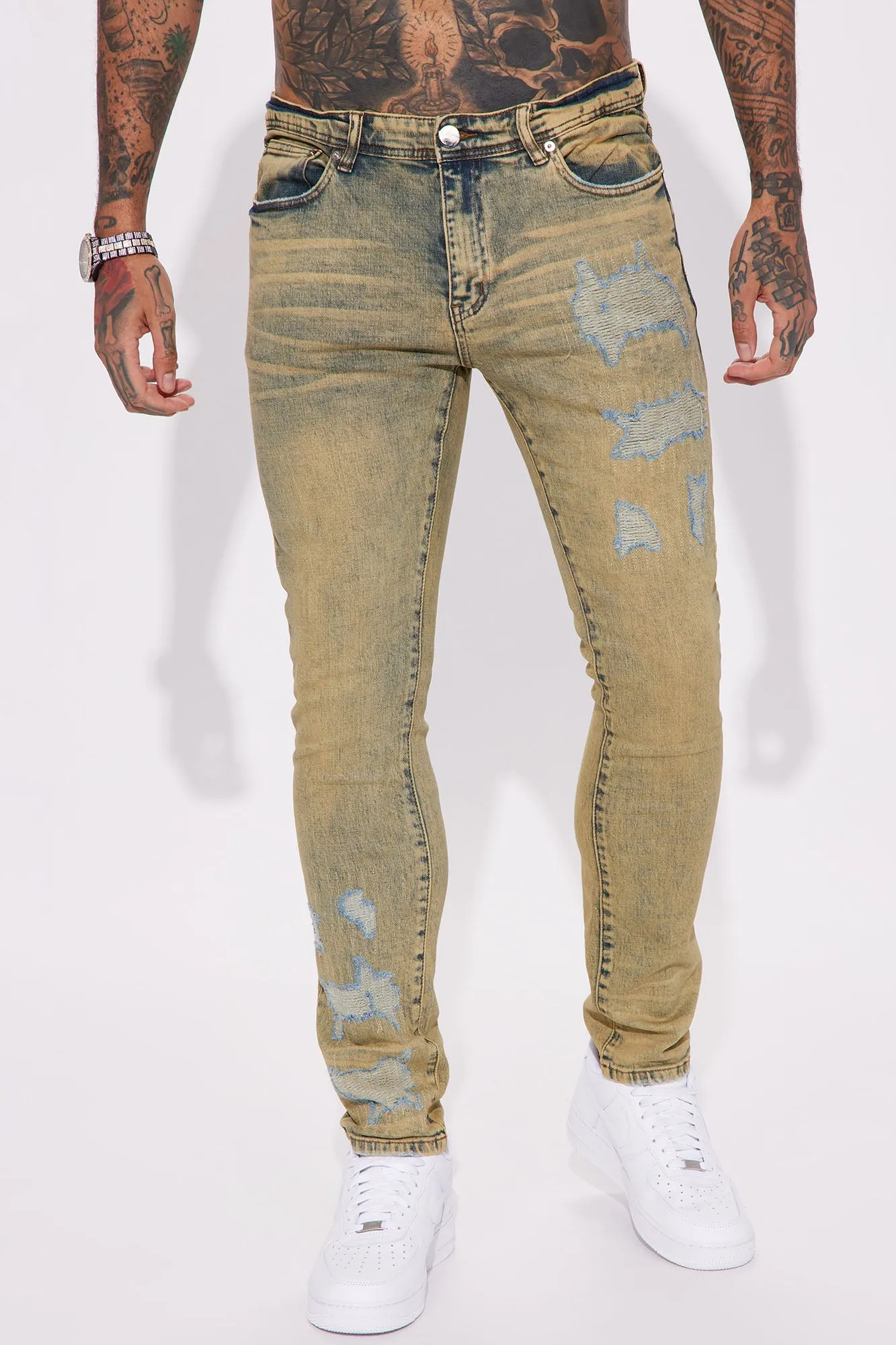 About Me Ripped Stacked Skinny Jeans - Vintage Blue Wash