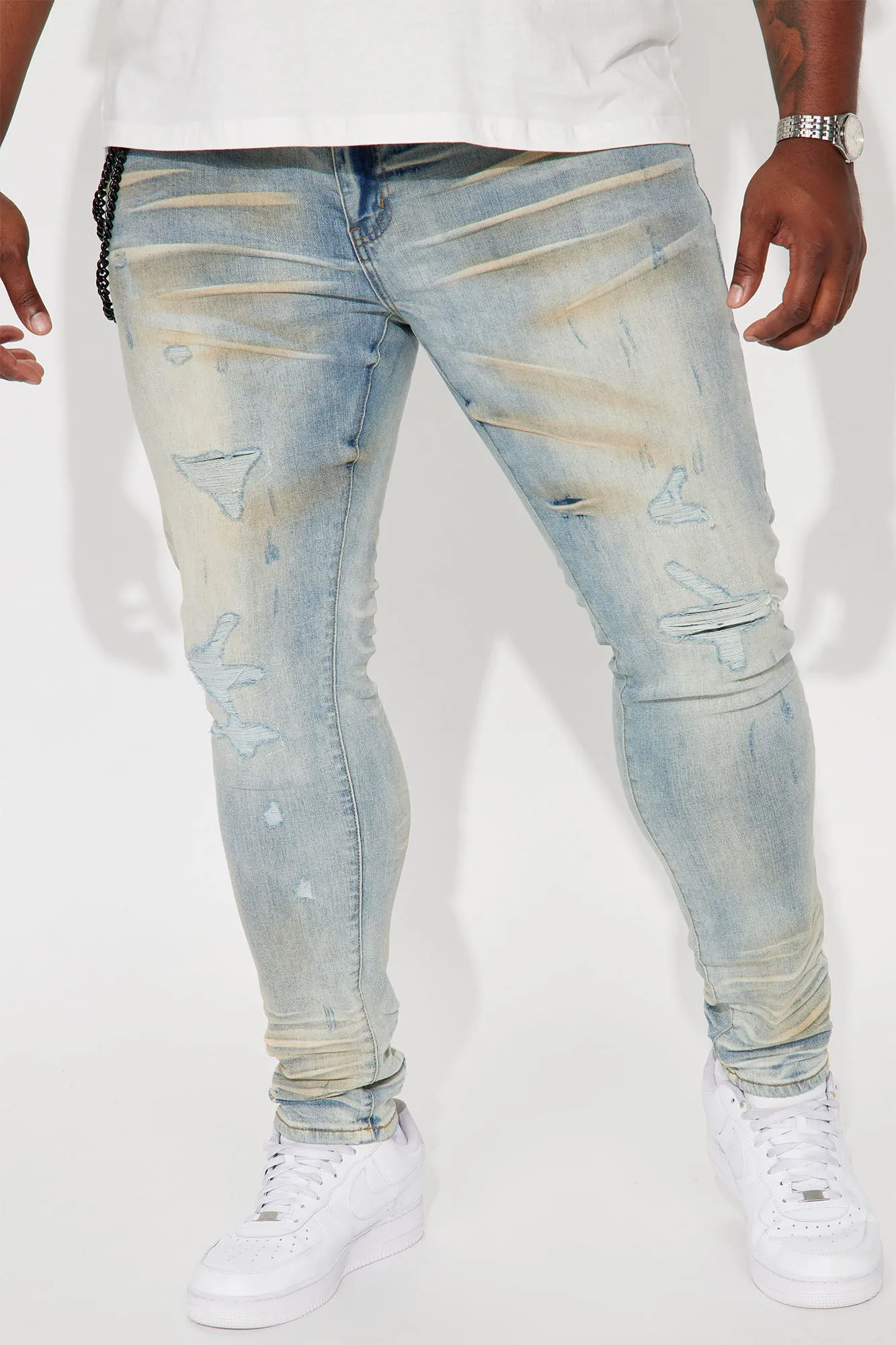 About My Chain Ripped Stacked Skinny Jeans - Vintage Blue Wash