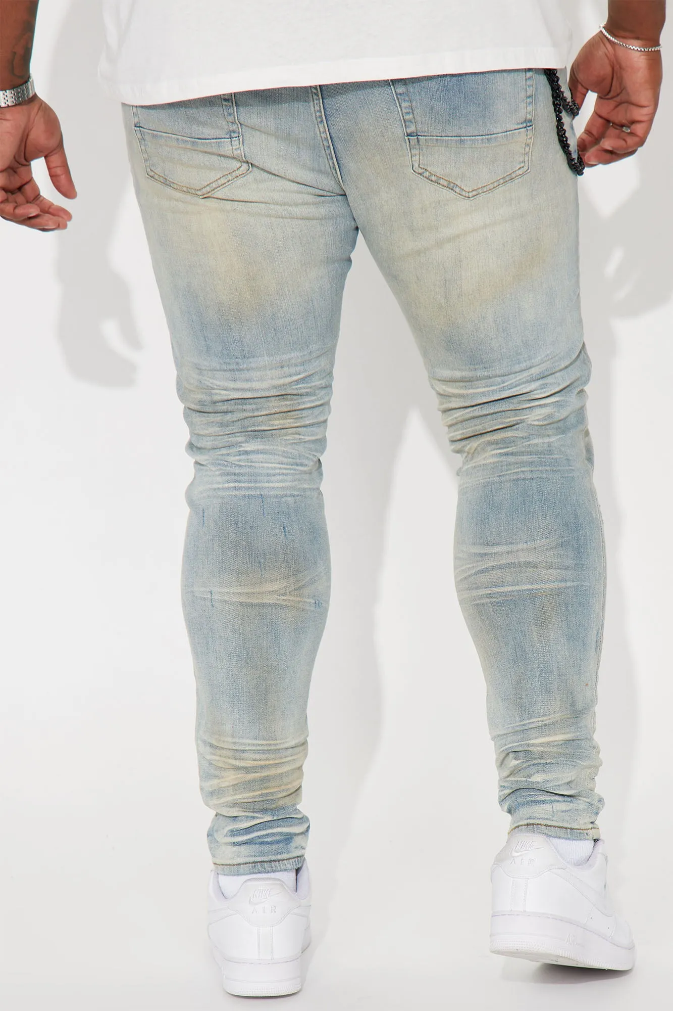 About My Chain Ripped Stacked Skinny Jeans - Vintage Blue Wash