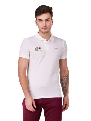 Alcis Men White Polo Neck Slim Fit T-shirt