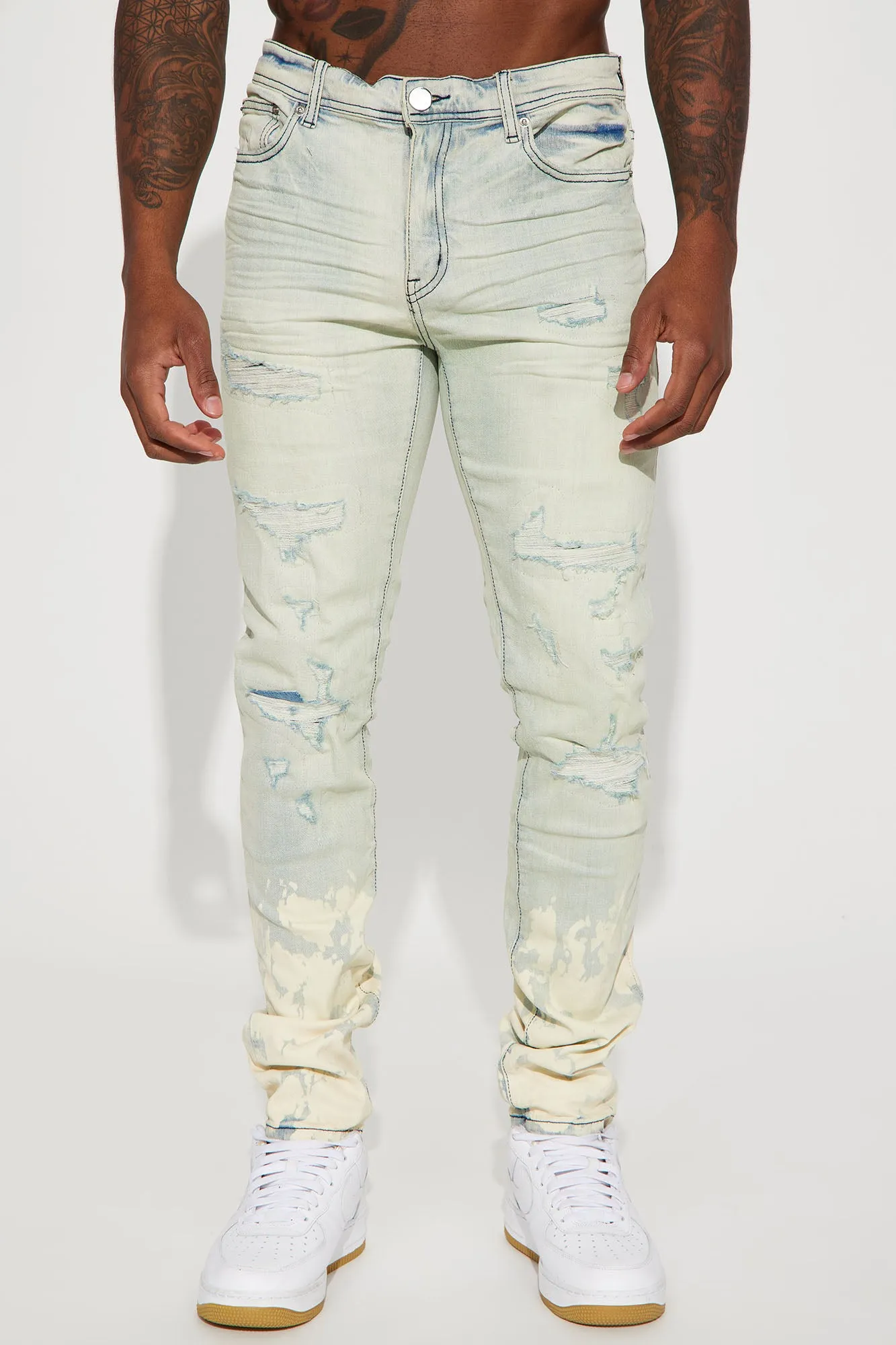 At Ends Bleached Stacked Skinny Jean - Light Wash