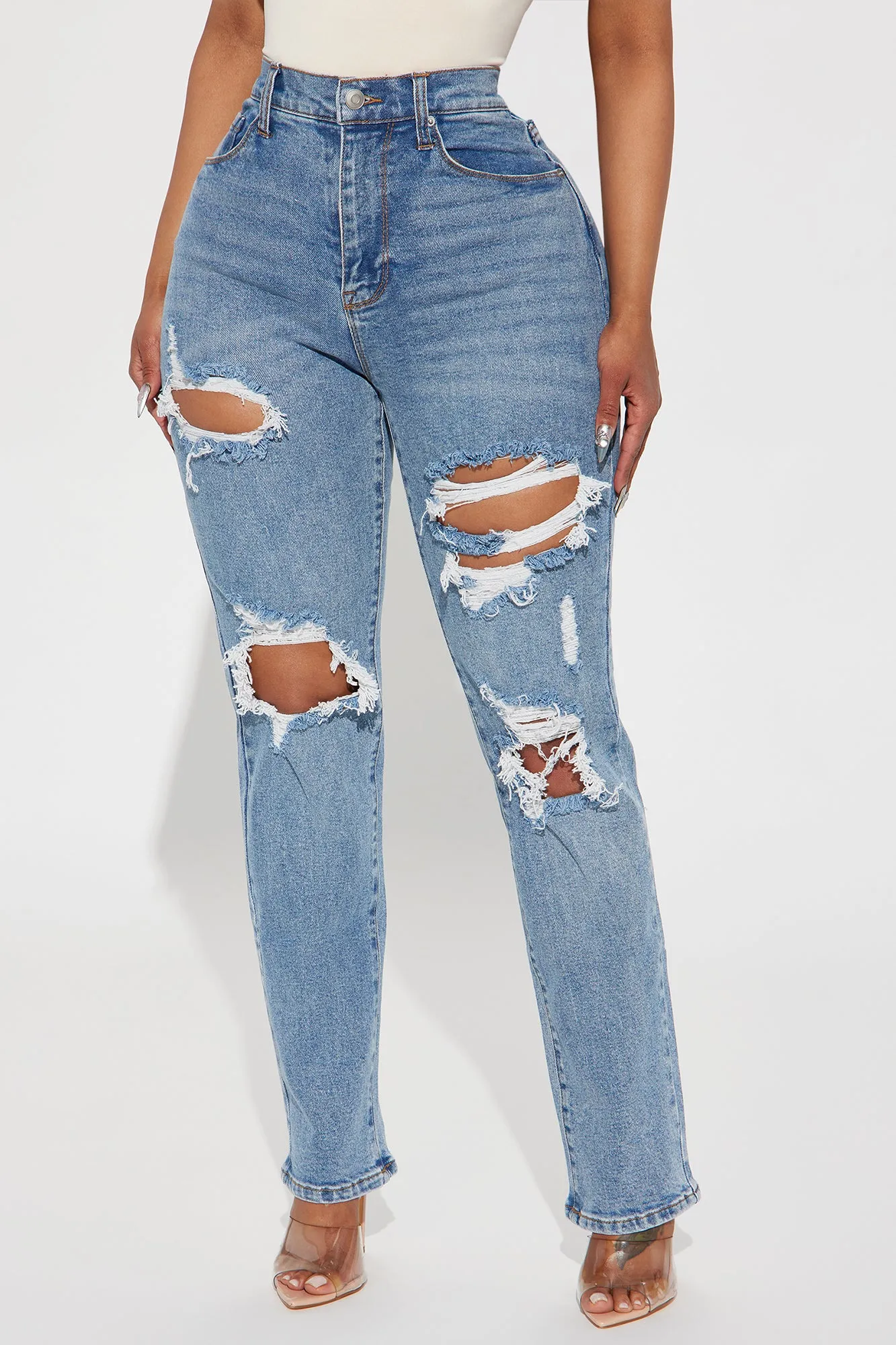 Because I Said So Destroyed Mom Jeans - Medium Blue Wash