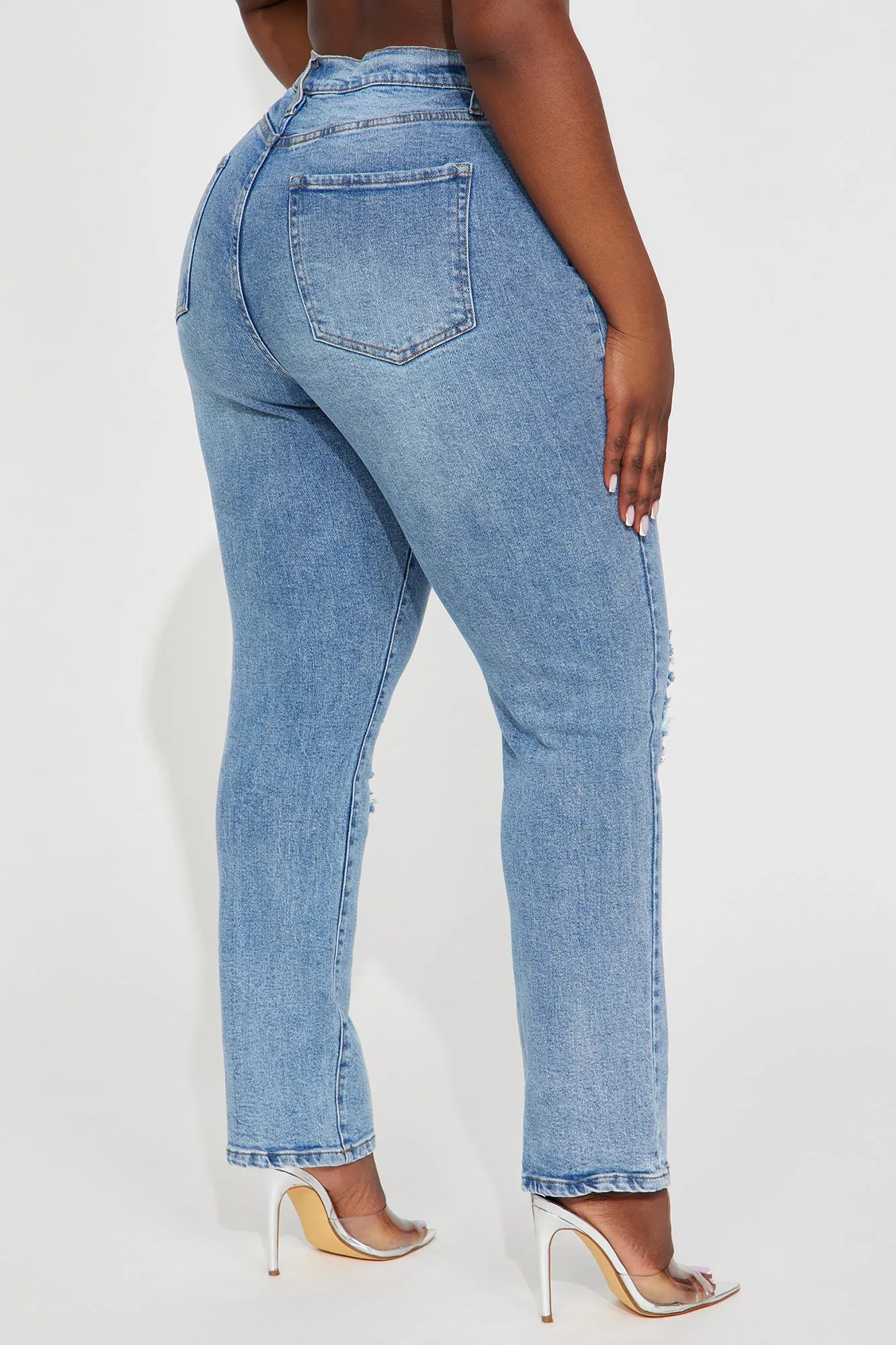 Because I Said So Destroyed Mom Jeans - Medium Blue Wash