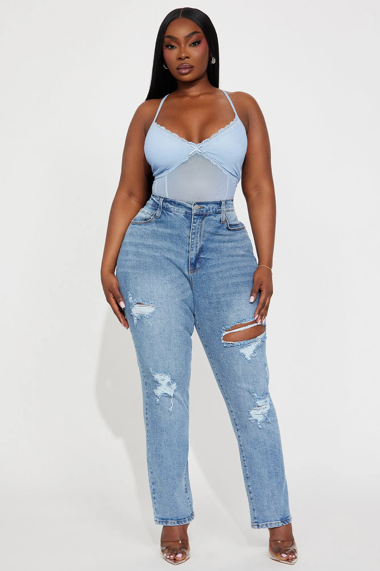 Because I Said So Destroyed Mom Jeans - Medium Blue Wash