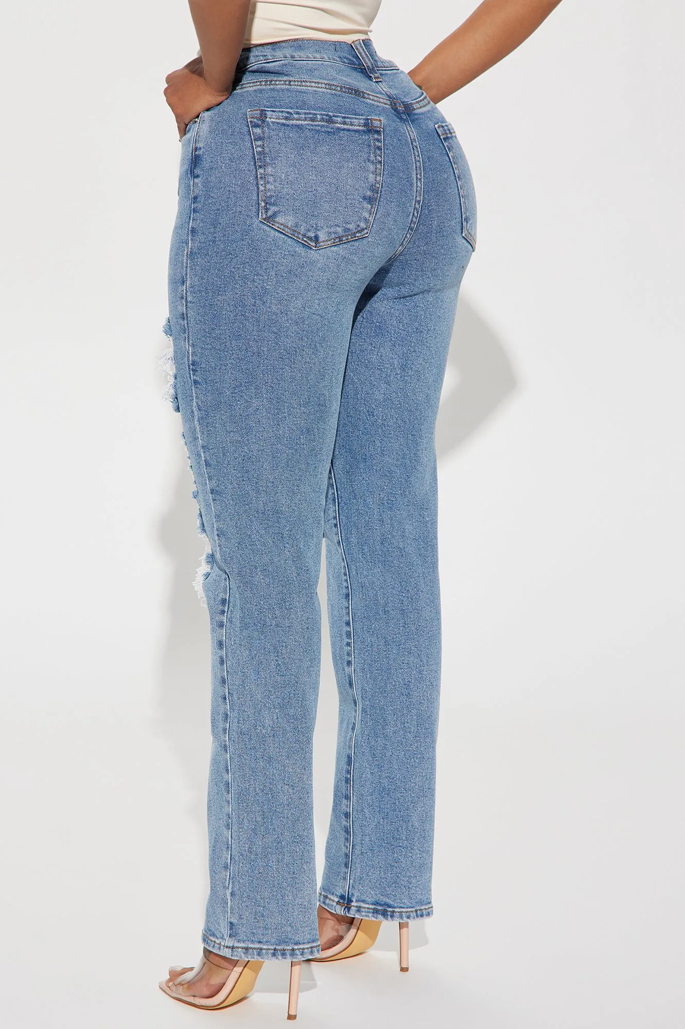 Because I Said So Destroyed Mom Jeans - Medium Blue Wash