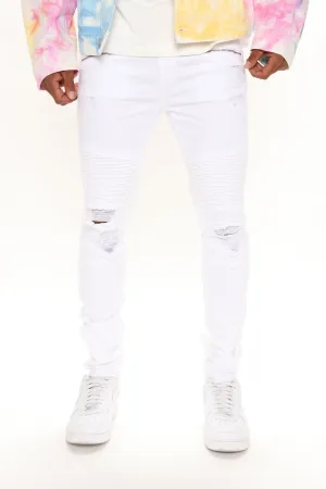 Biker Ripped Skinny Jeans - White