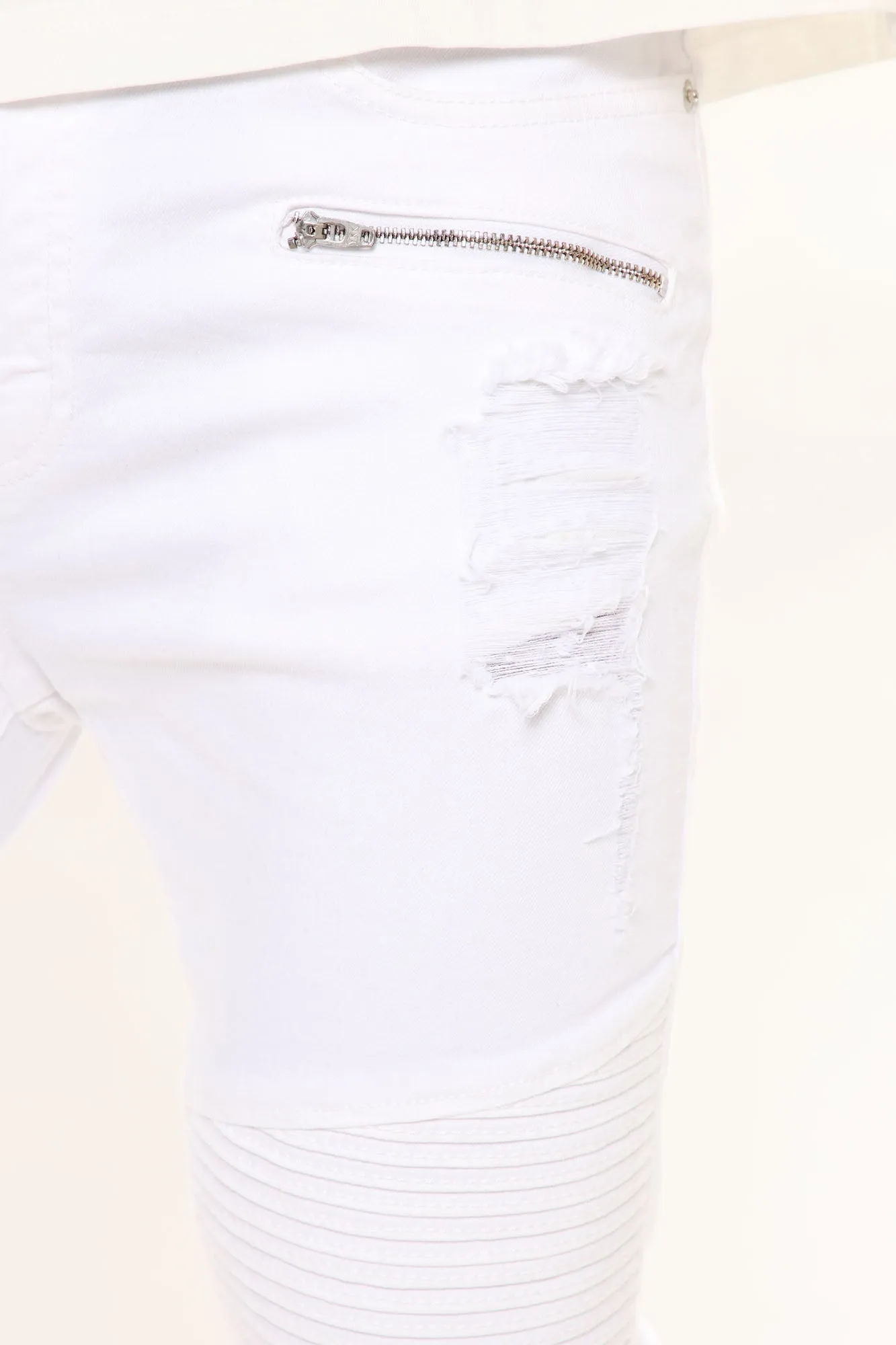 Biker Ripped Skinny Jeans - White