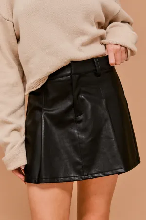 Black Faux Leather Pleated Skirt