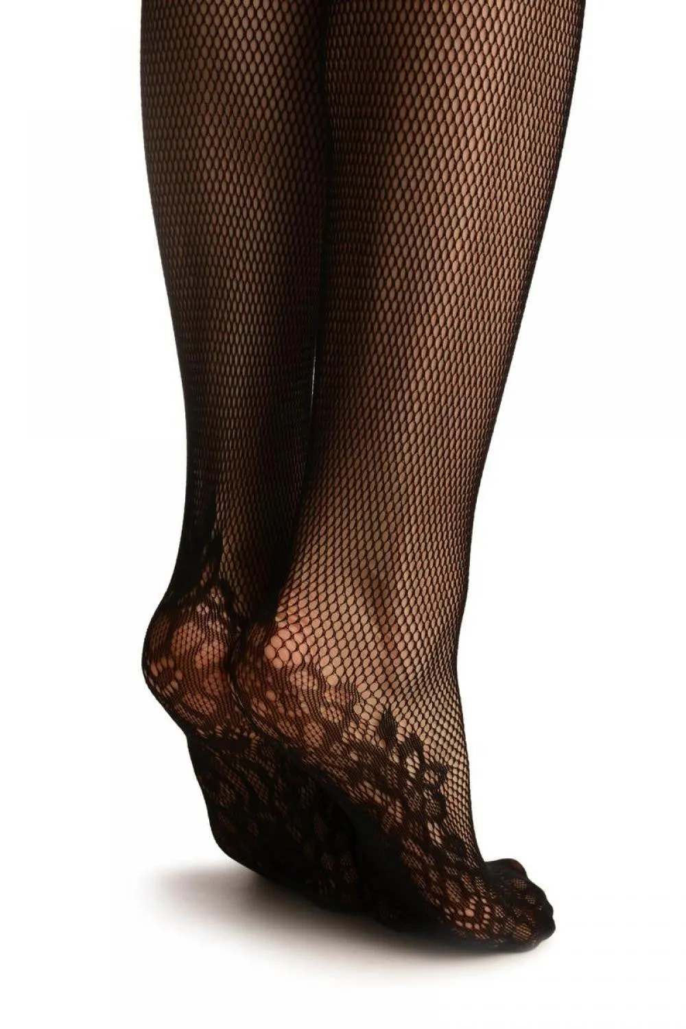 Black Fishnet With Attached Suspender Lace Belt