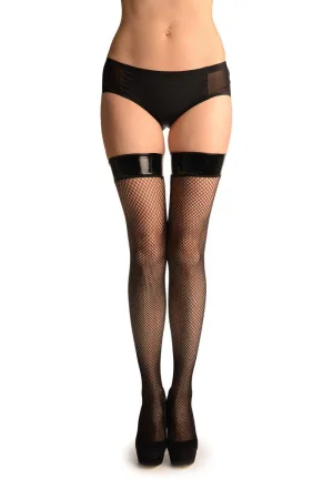 Black Fishnet With Vinyl Stay Up Garter