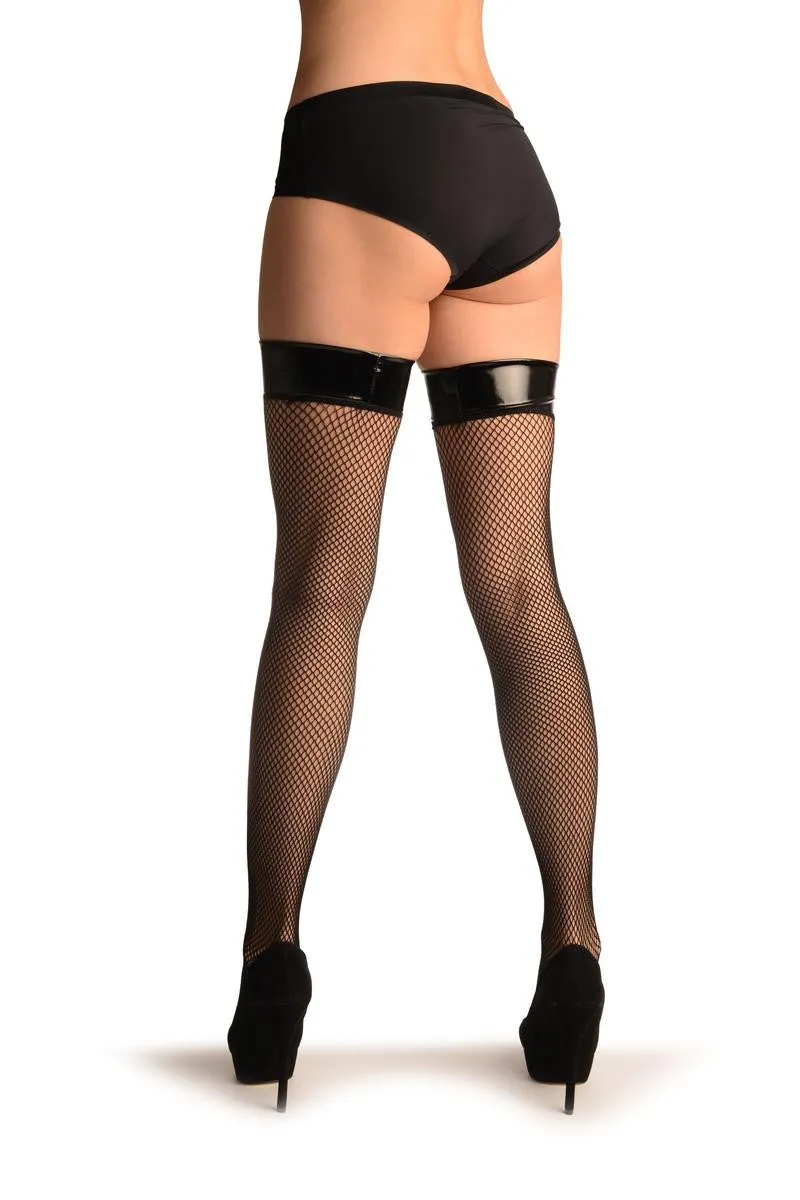 Black Fishnet With Vinyl Stay Up Garter