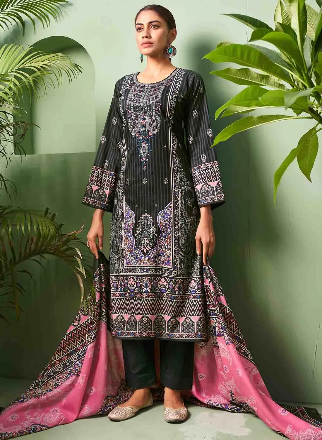 Black Pure Cotton Cambric Pakistani Print Unstitched Suit Material