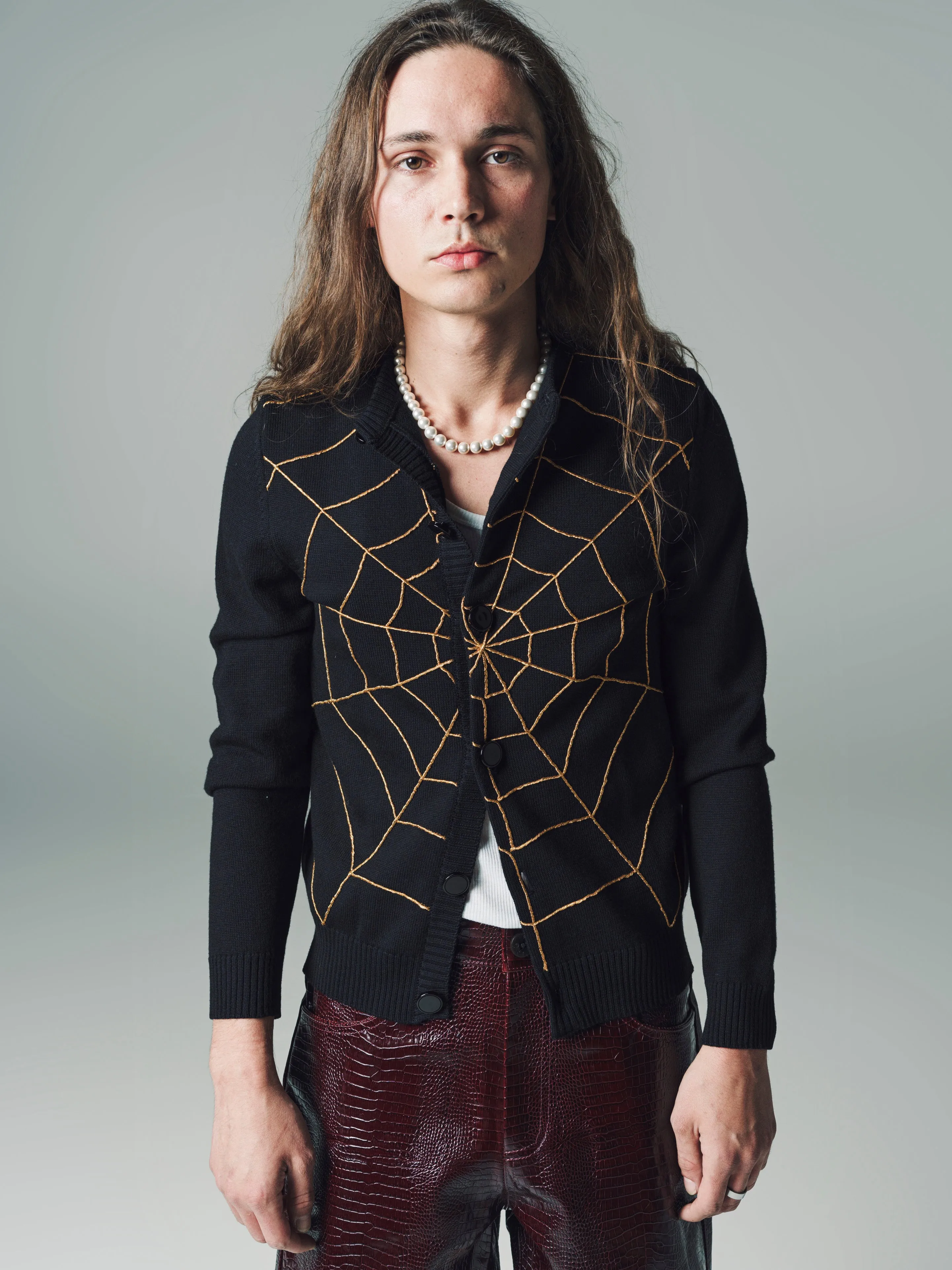 Black Wool Spider Web Cardigan