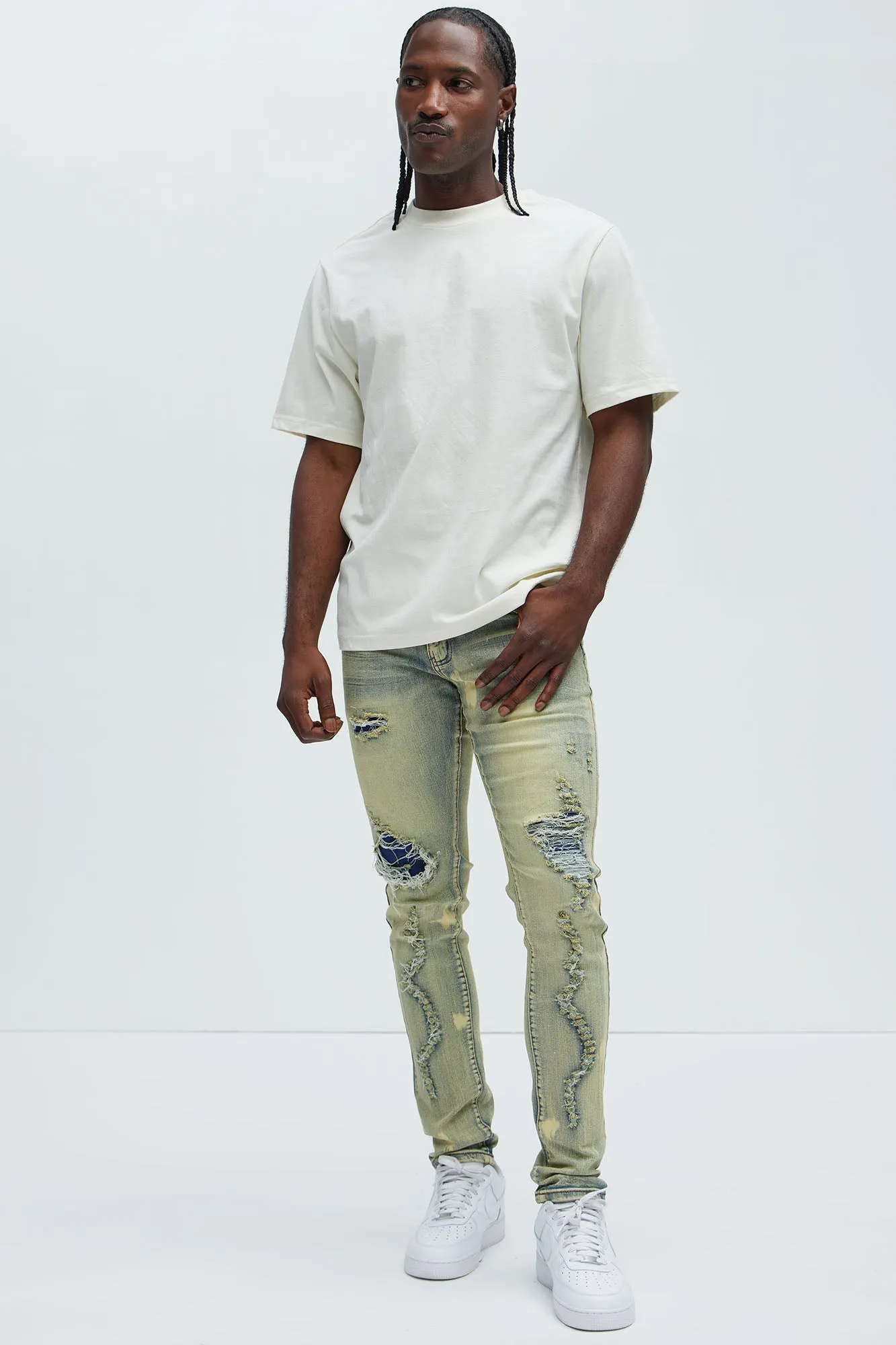 Bleach It With Fray Ripped Stacked Skinny Jeans - Vintage Blue Wash