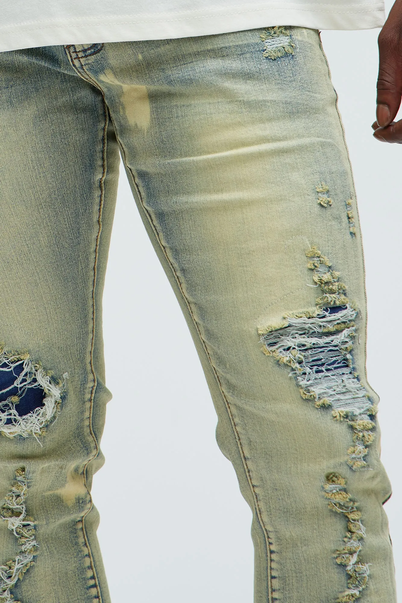 Bleach It With Fray Ripped Stacked Skinny Jeans - Vintage Blue Wash