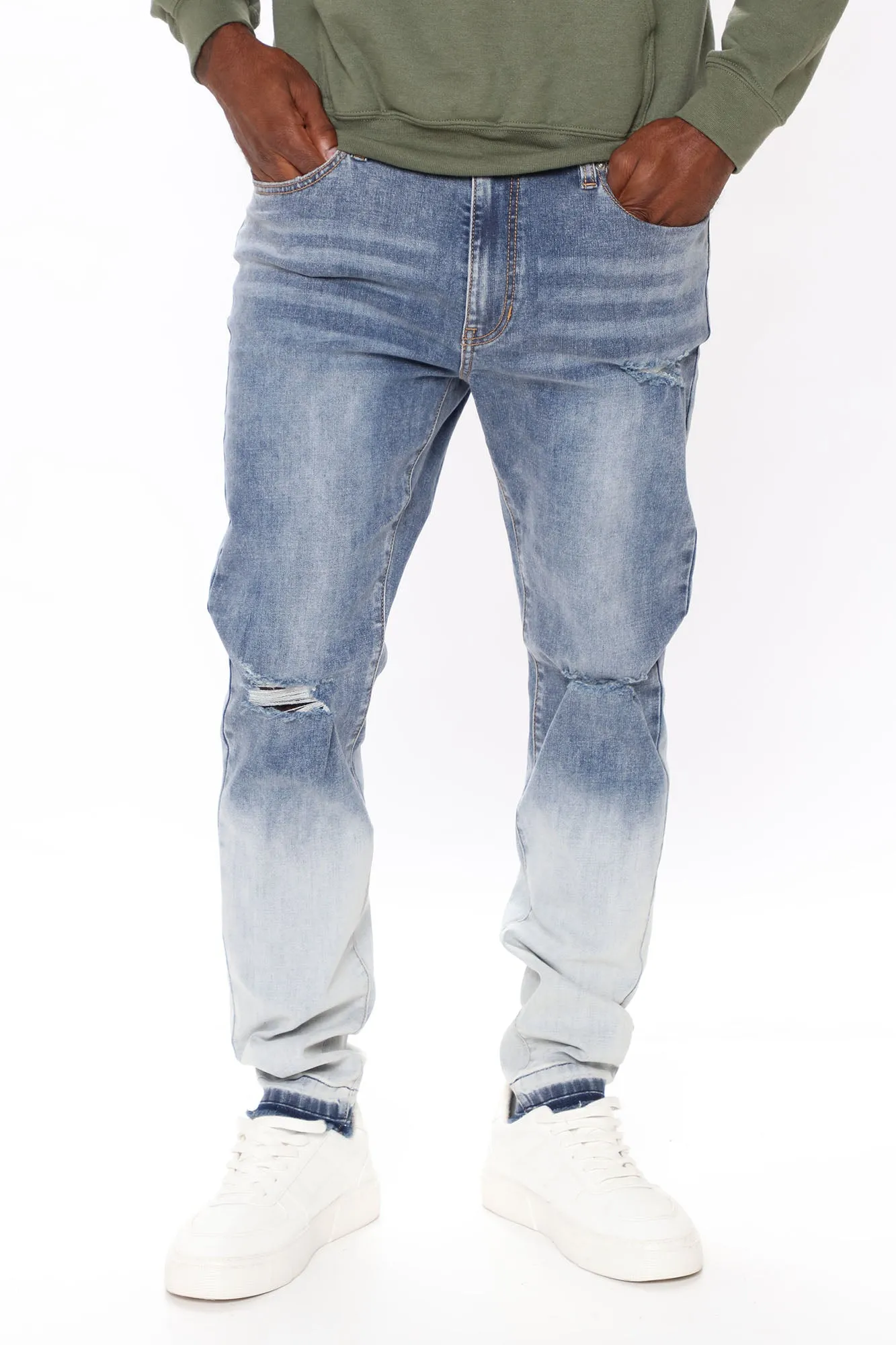 Bleached Ripped Skinny Jeans - Medium Wash