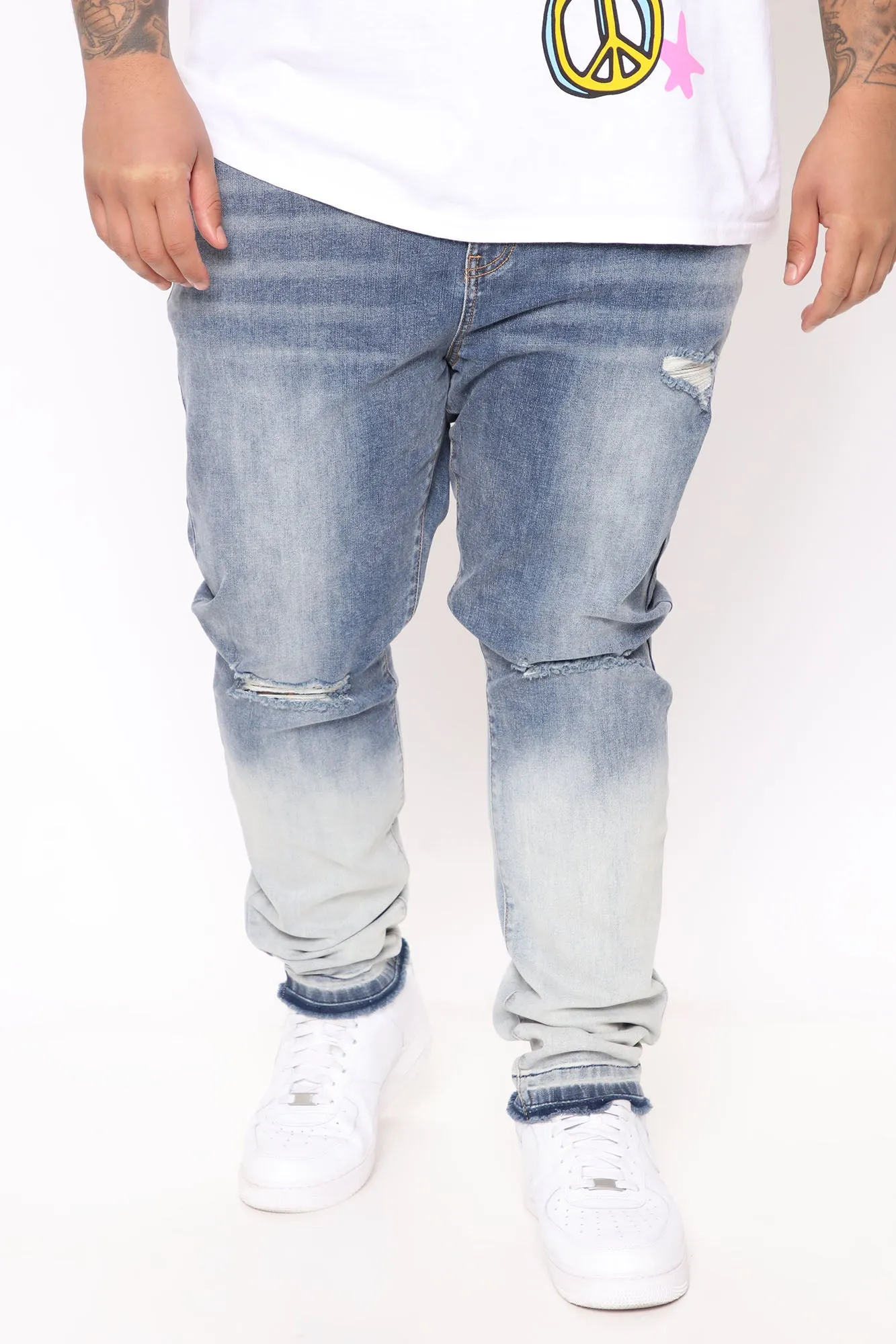 Bleached Ripped Skinny Jeans - Medium Wash