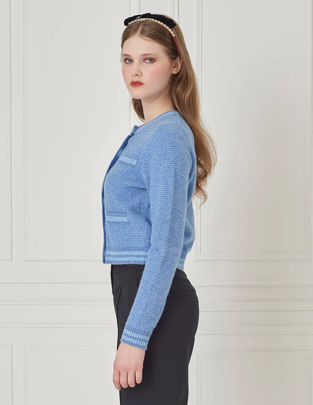 BORA AKSU Crew-Neck Brushed Yarn Long-Sleeve Knitted Cropped Pullover