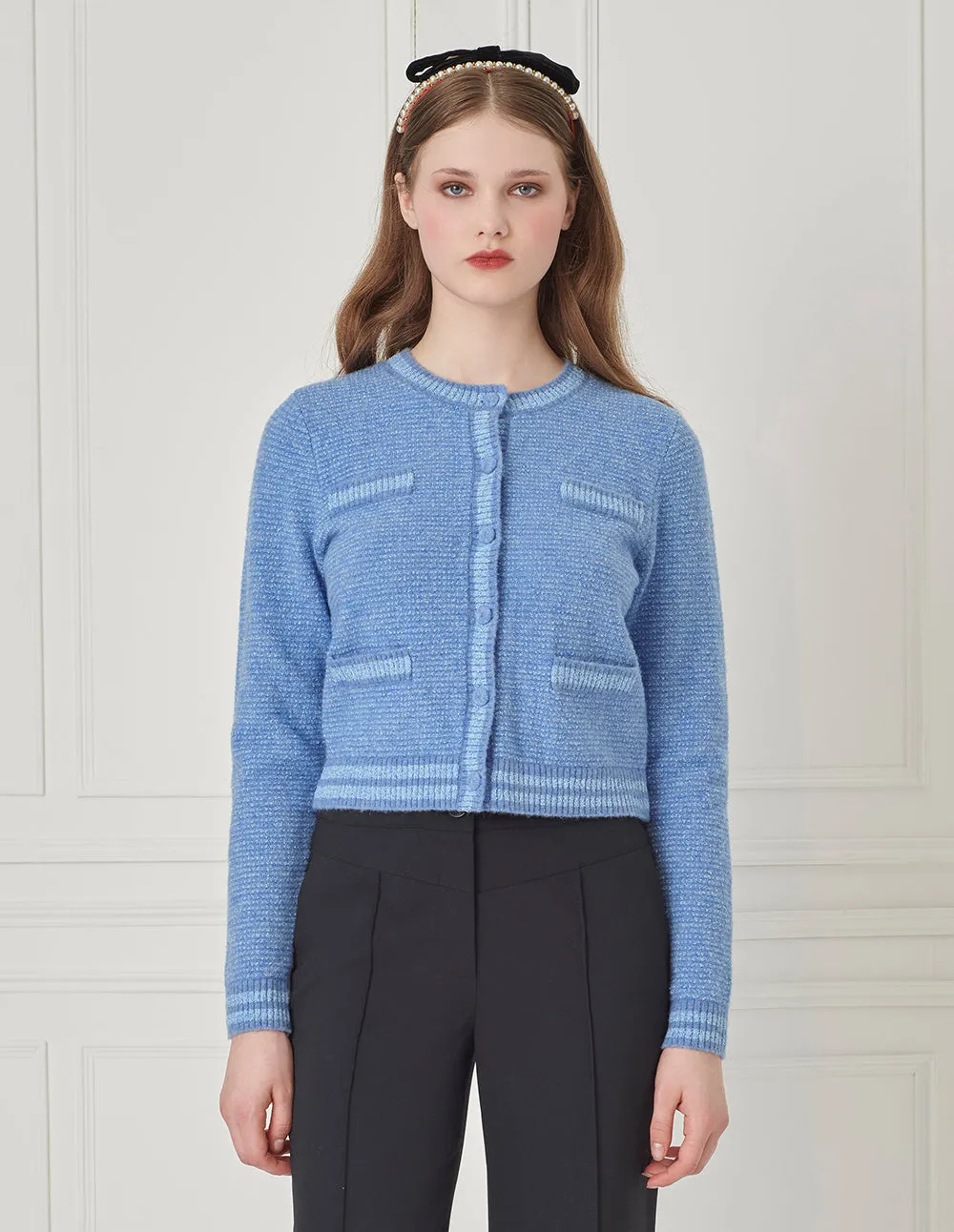 BORA AKSU Crew-Neck Brushed Yarn Long-Sleeve Knitted Cropped Pullover