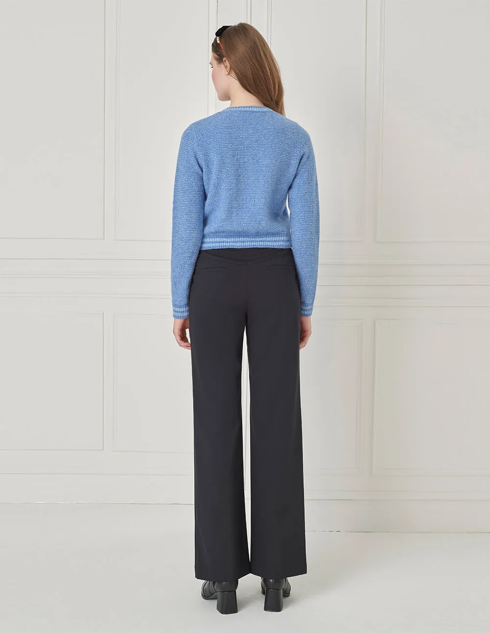 BORA AKSU Crew-Neck Brushed Yarn Long-Sleeve Knitted Cropped Pullover