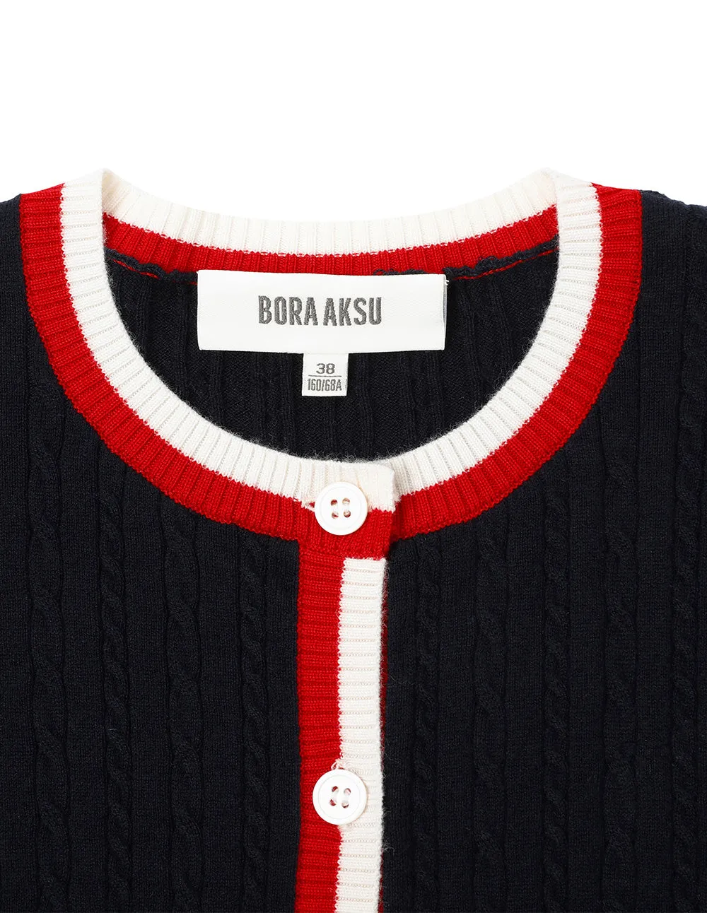 BORA AKSU Red And White Colour-Block Wool And Cotton Crew Neck Knitted Cardigan