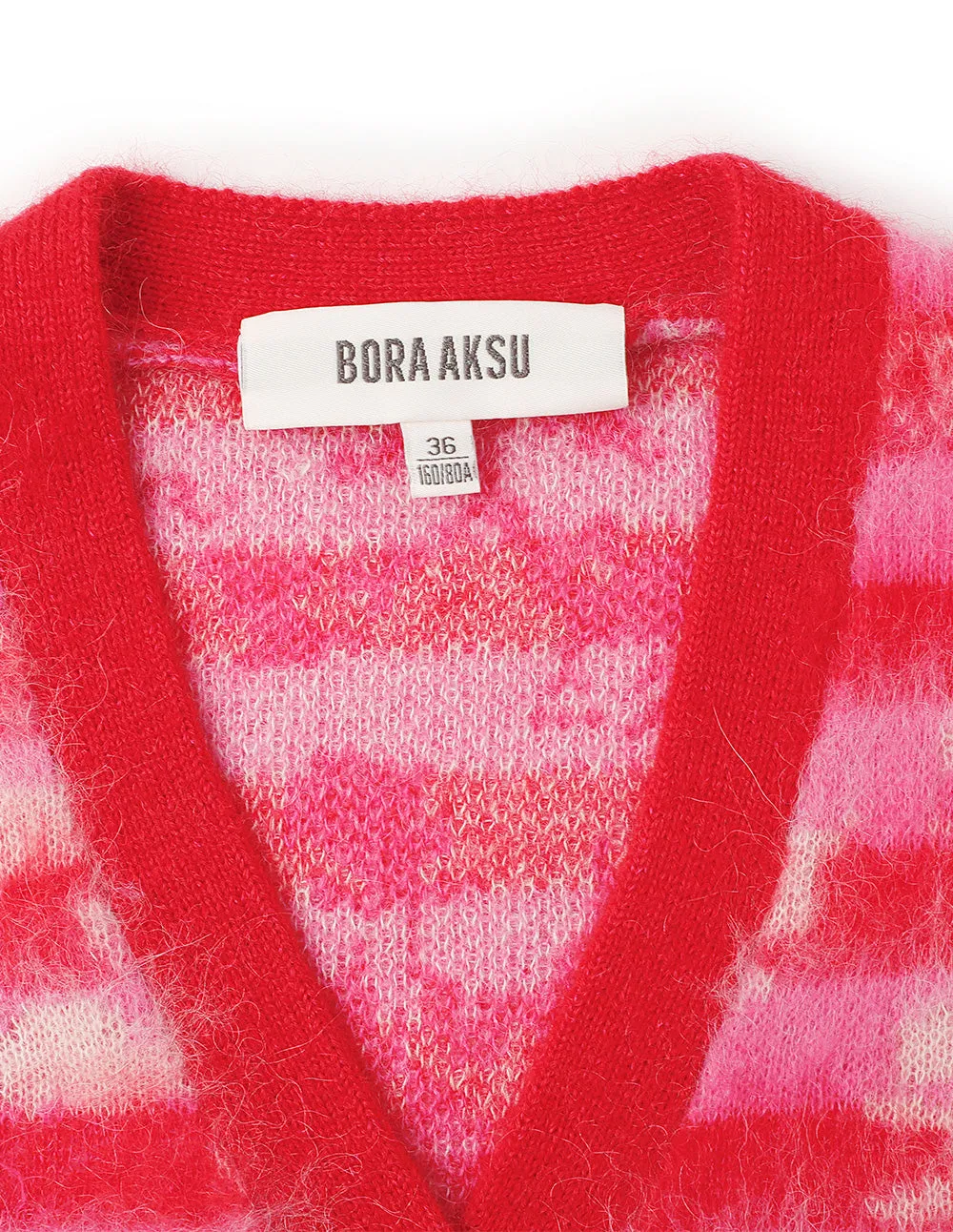 BORA AKSU V-Neck Tricolor Jacquard Mohair-Blend Knitted Cardigan