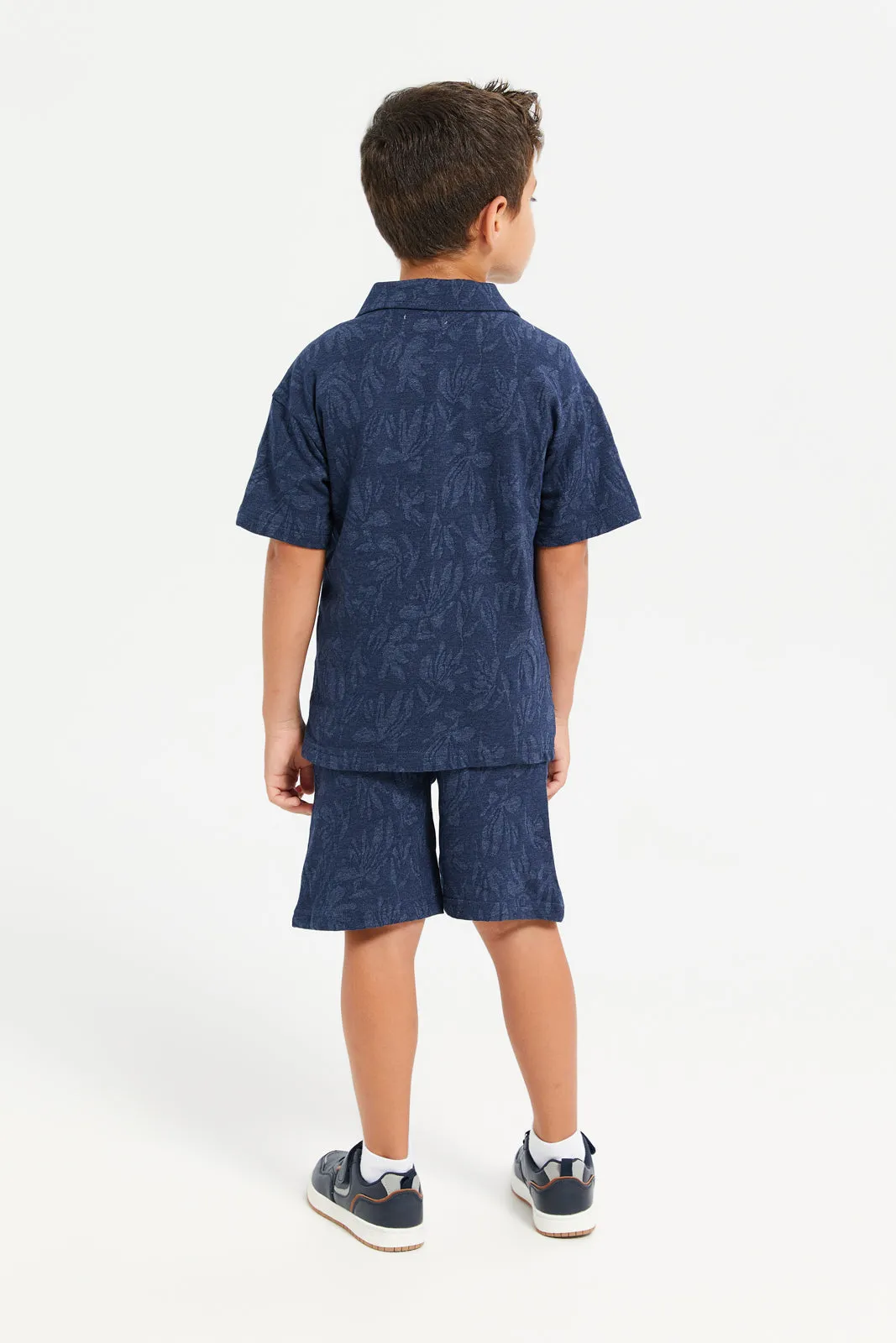 Boys Navy And White Printed Casual Set (3 Piece)