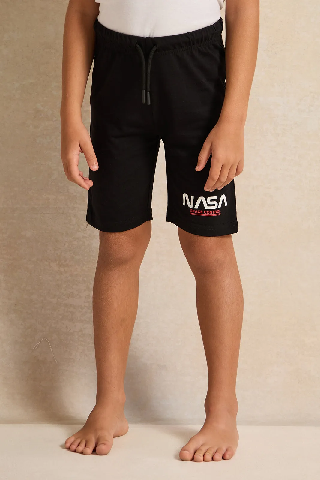 Boys White And Black Nasa Printed Pyjama Set (2 Piece)