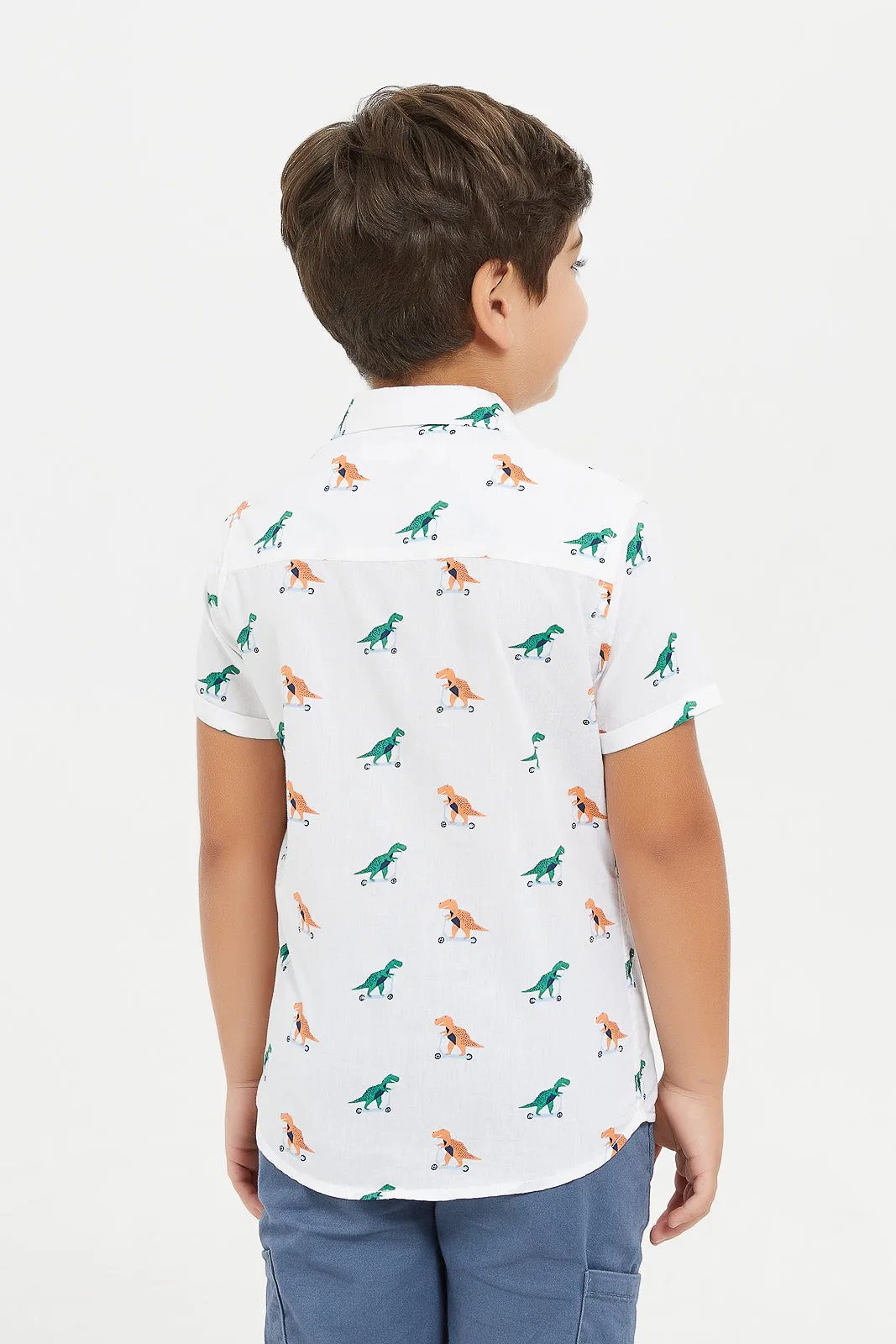 Boys White Printed Shirt And T-Shirt Set (2 Piece)