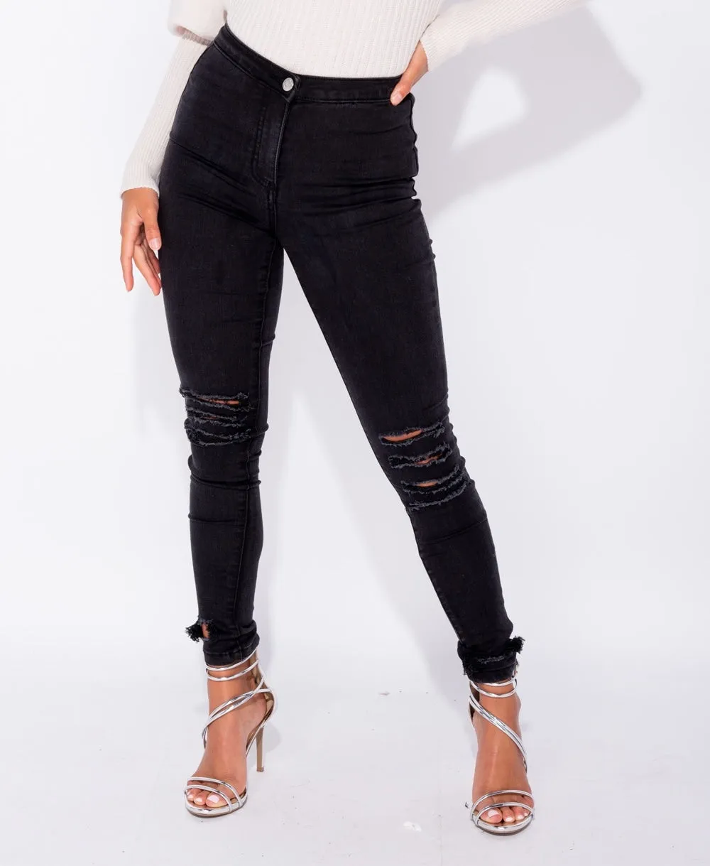 Charcoal Ripped High Waist Jeggings