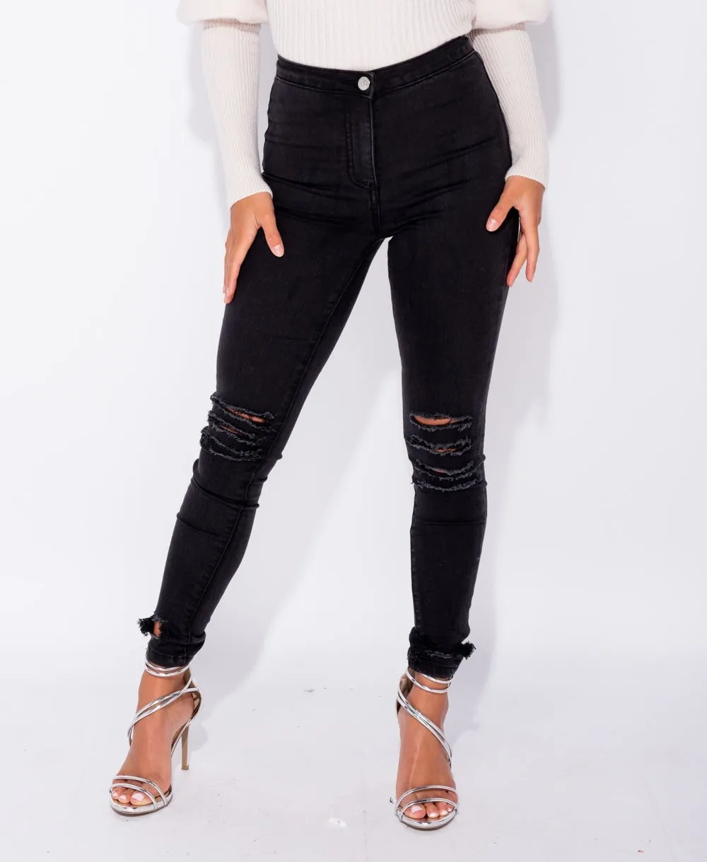 Charcoal Ripped High Waist Jeggings