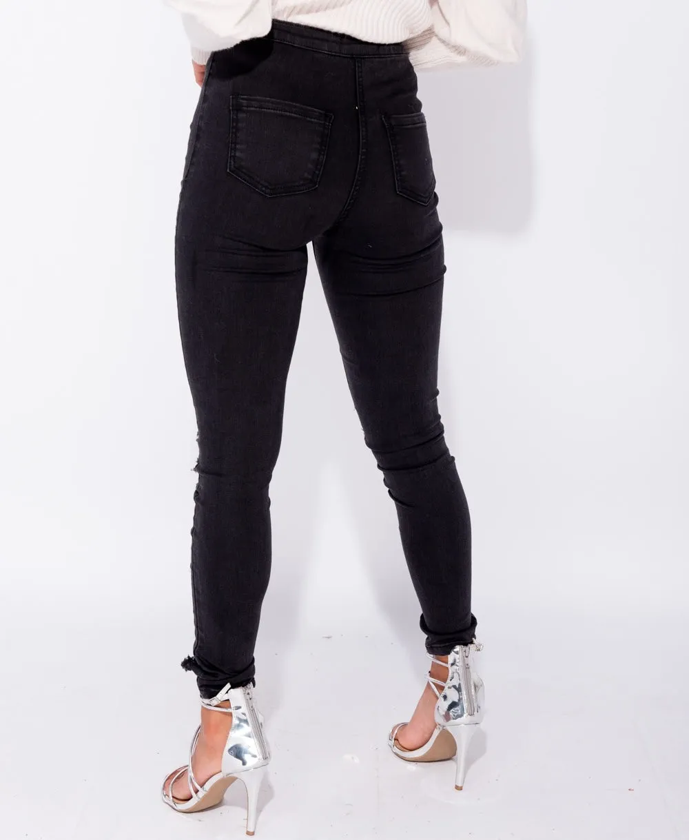 Charcoal Ripped High Waist Jeggings