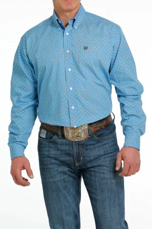 Cinch Mens Medallion Print Buttoned Down Western L/S Shirt - Blue/Grey/White - MTW1105542