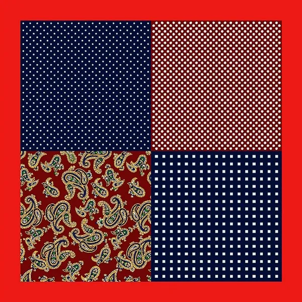 Classy Men Red Navy Blue Multi-Pattern Pocket Square