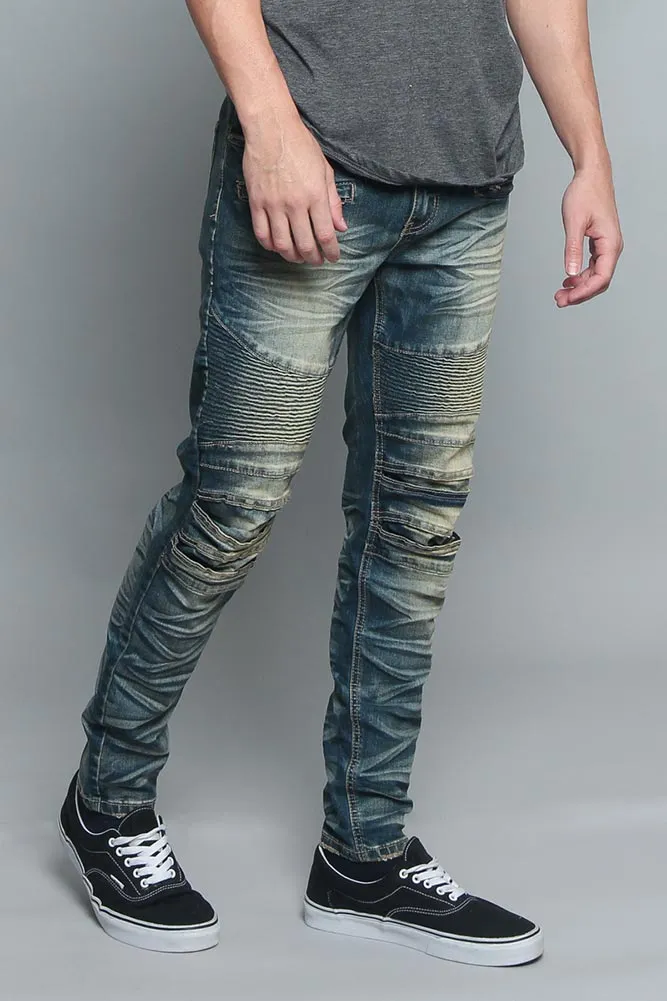 Creased Biker Denim Jeans