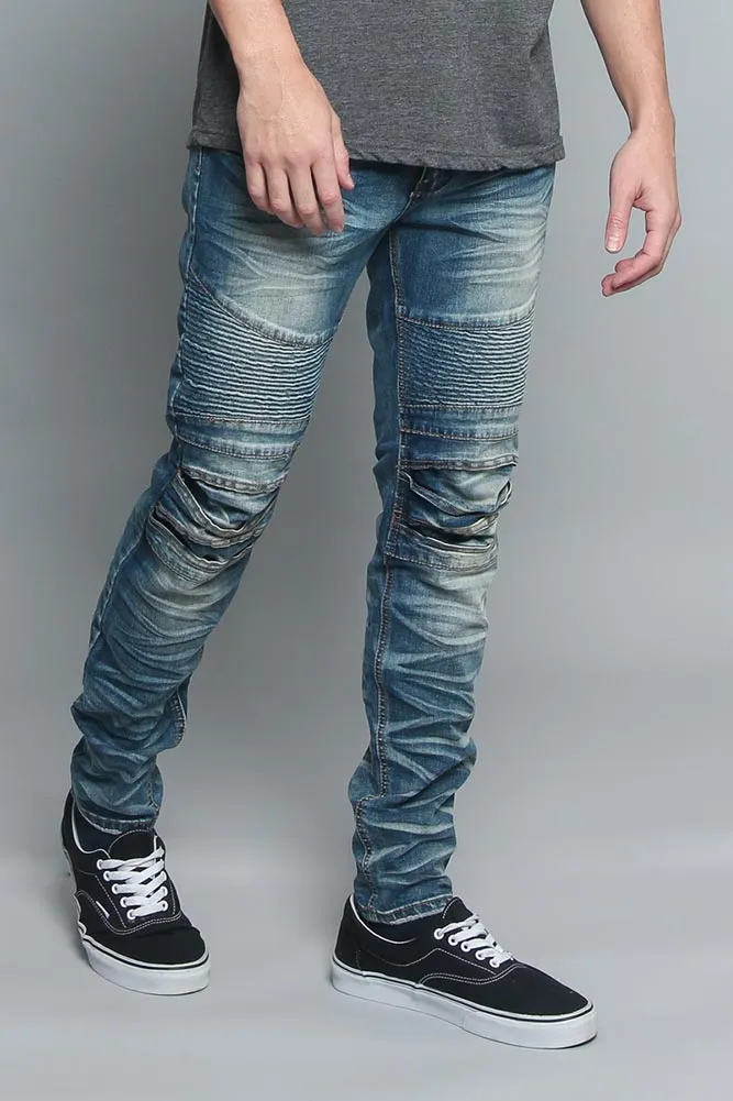 Creased Biker Denim Jeans