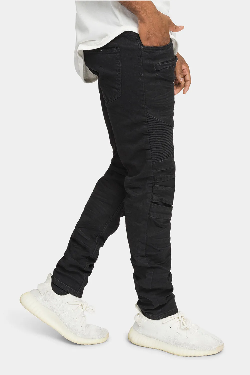 Creased Biker Denim Jeans