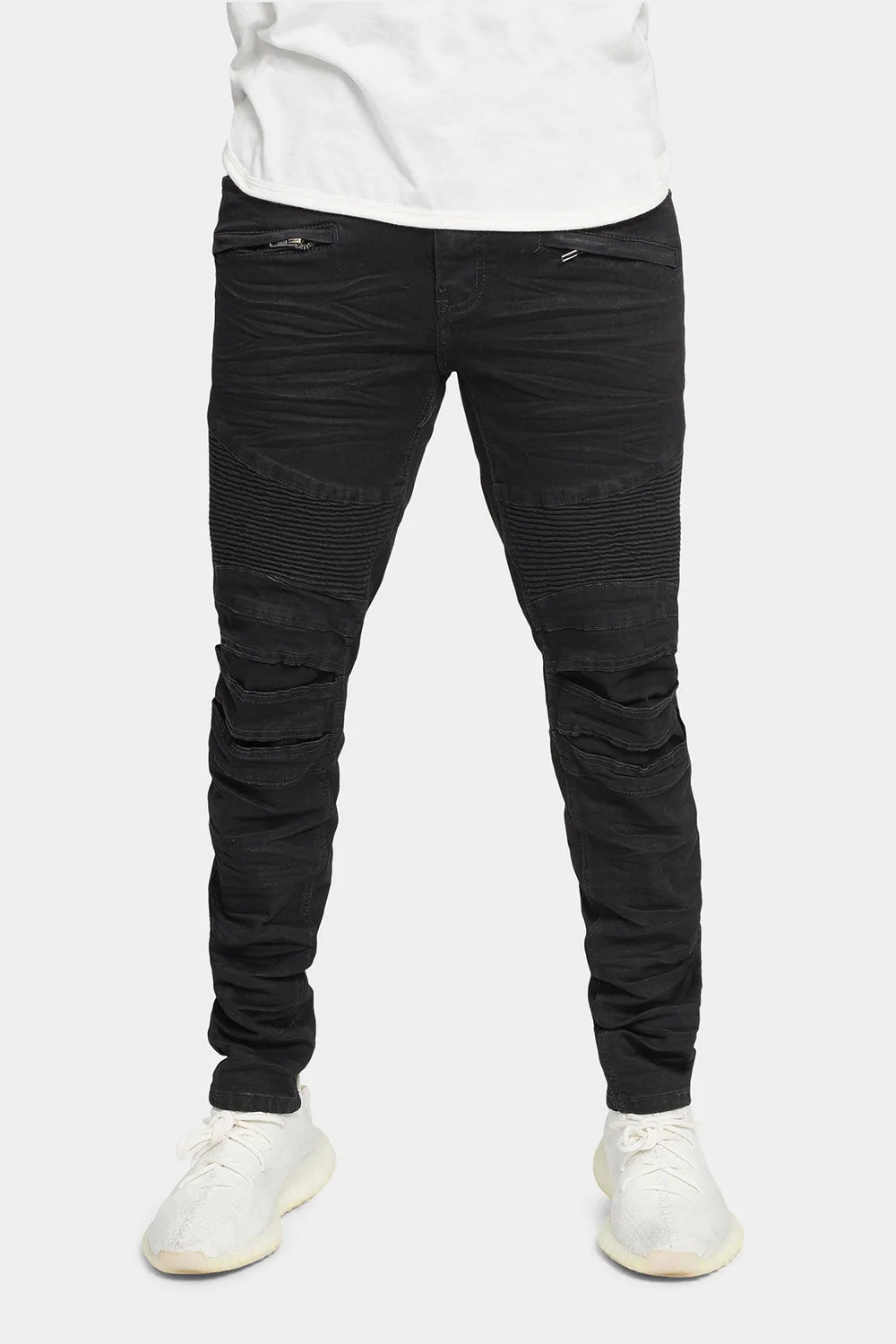 Creased Biker Denim Jeans