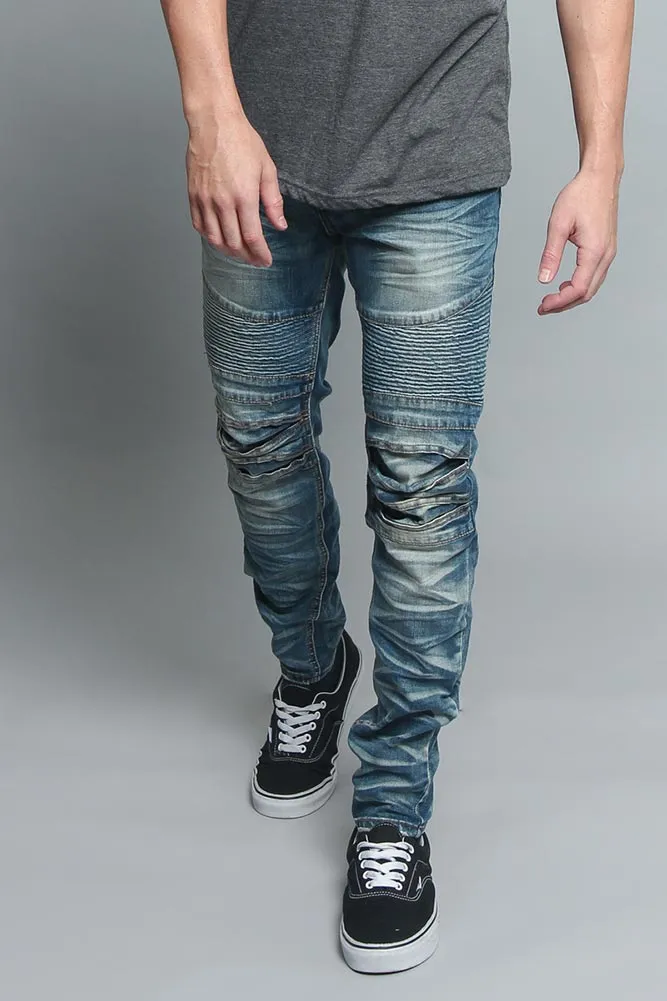 Creased Biker Denim Jeans