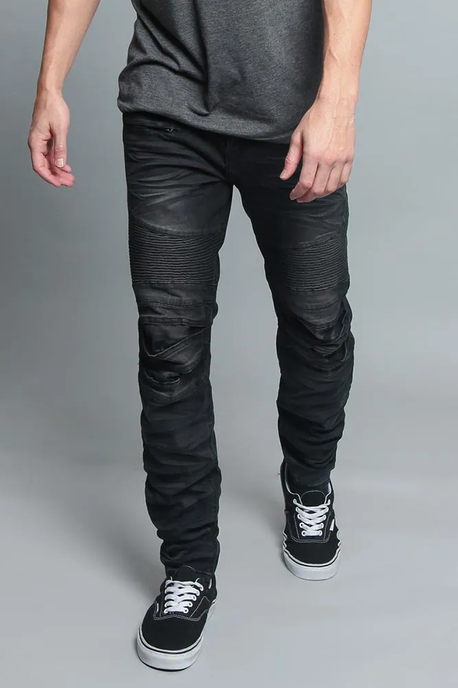 Creased Biker Denim Jeans