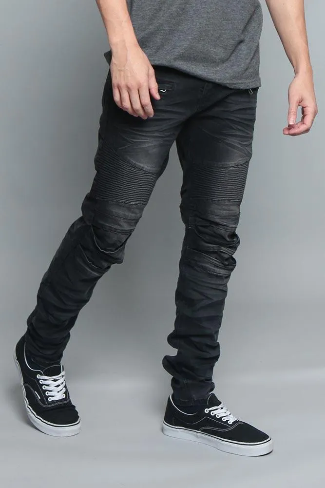 Creased Biker Denim Jeans