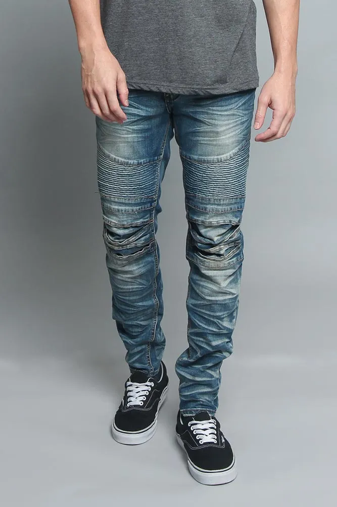 Creased Biker Denim Jeans