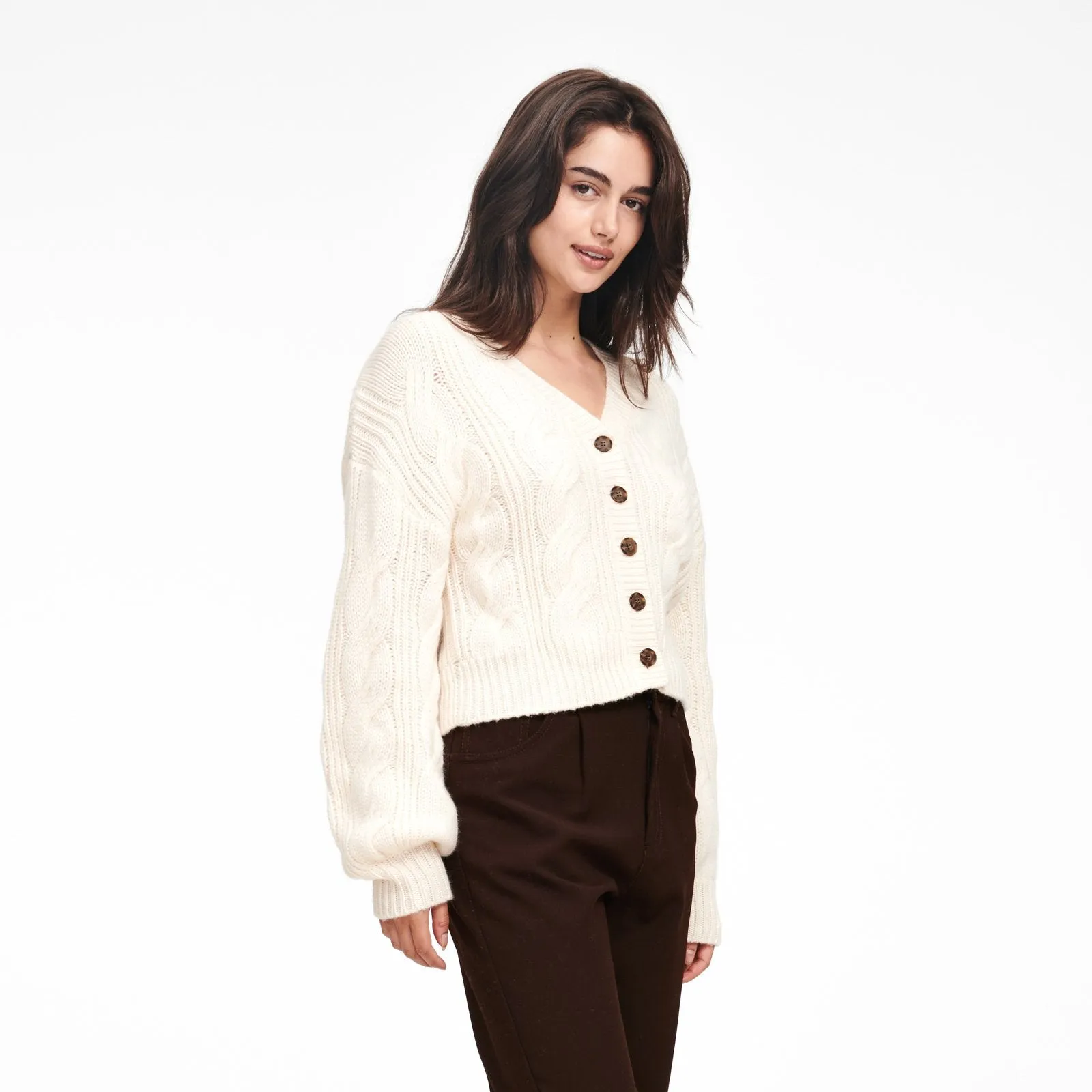 Cropped Cable Knit Cardigan