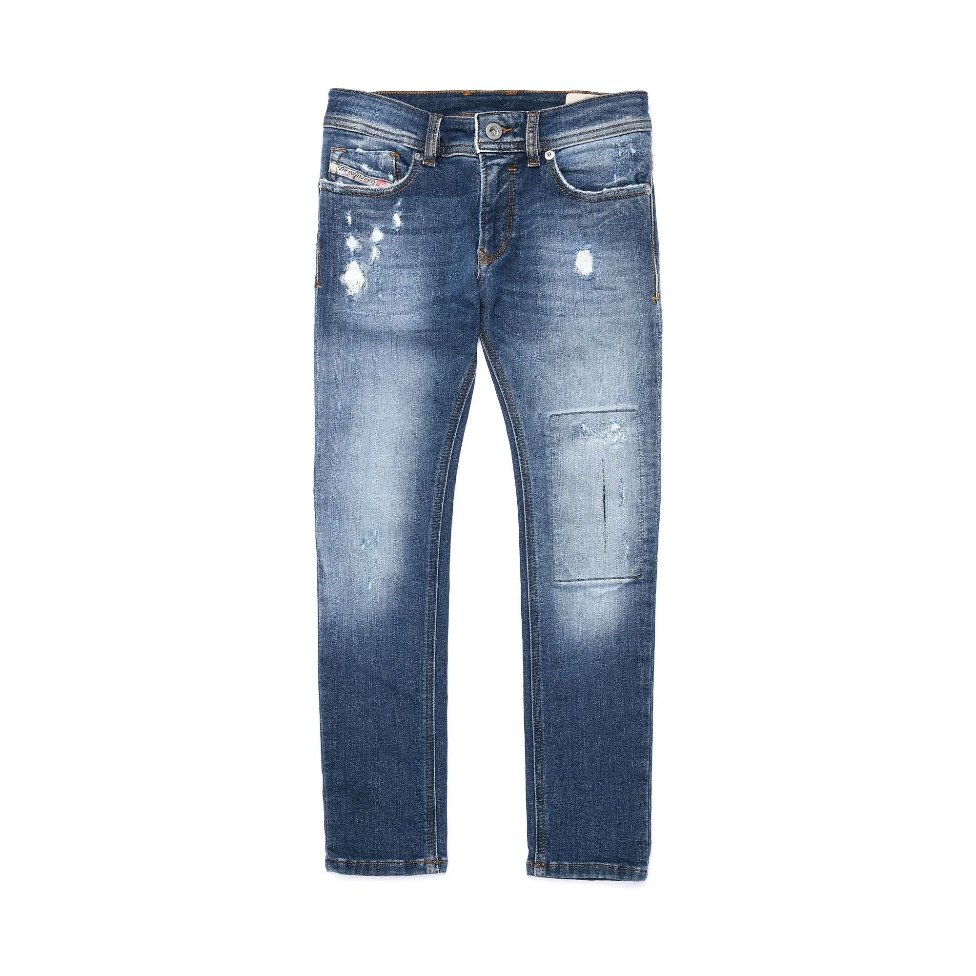 Diesel Boys Sleenker Skinny Ripped Washed Jeans in Blue