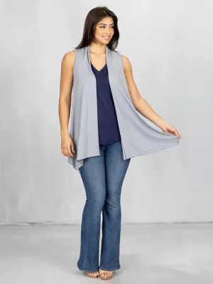 Draped Open Front Sleeveless Cardigan Vest