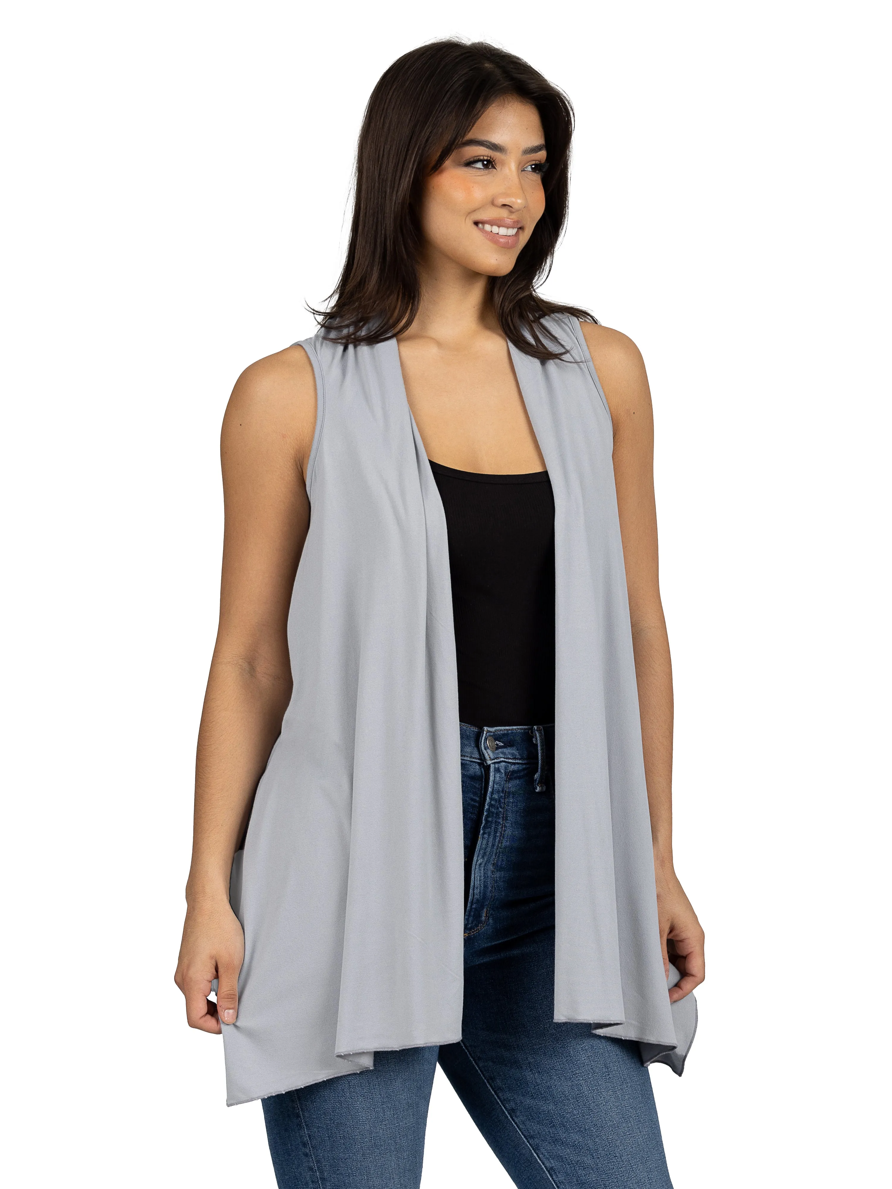 Draped Open Front Sleeveless Cardigan Vest