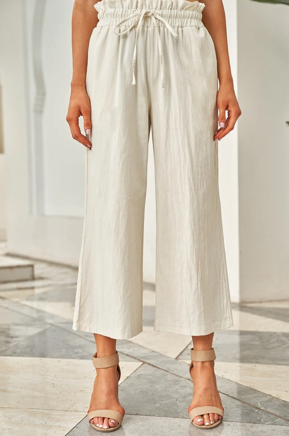 Drawstring Paperbag Waist Wide Leg Pants